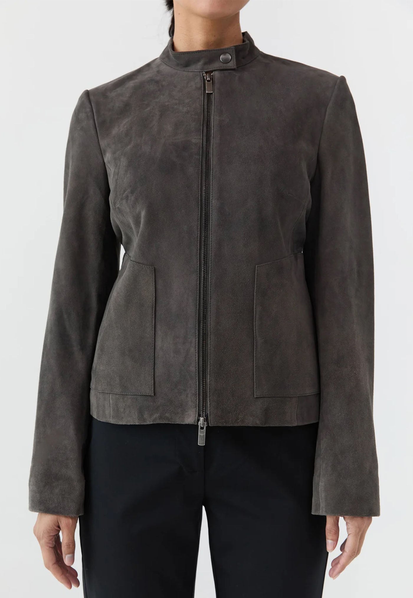 Suede Moto Jacket - Steel