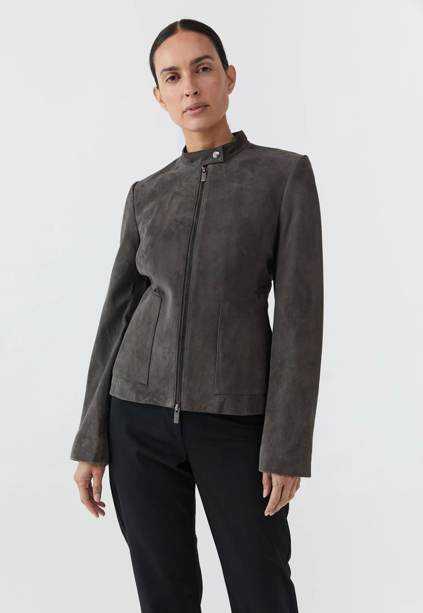 Suede Moto Jacket - Steel