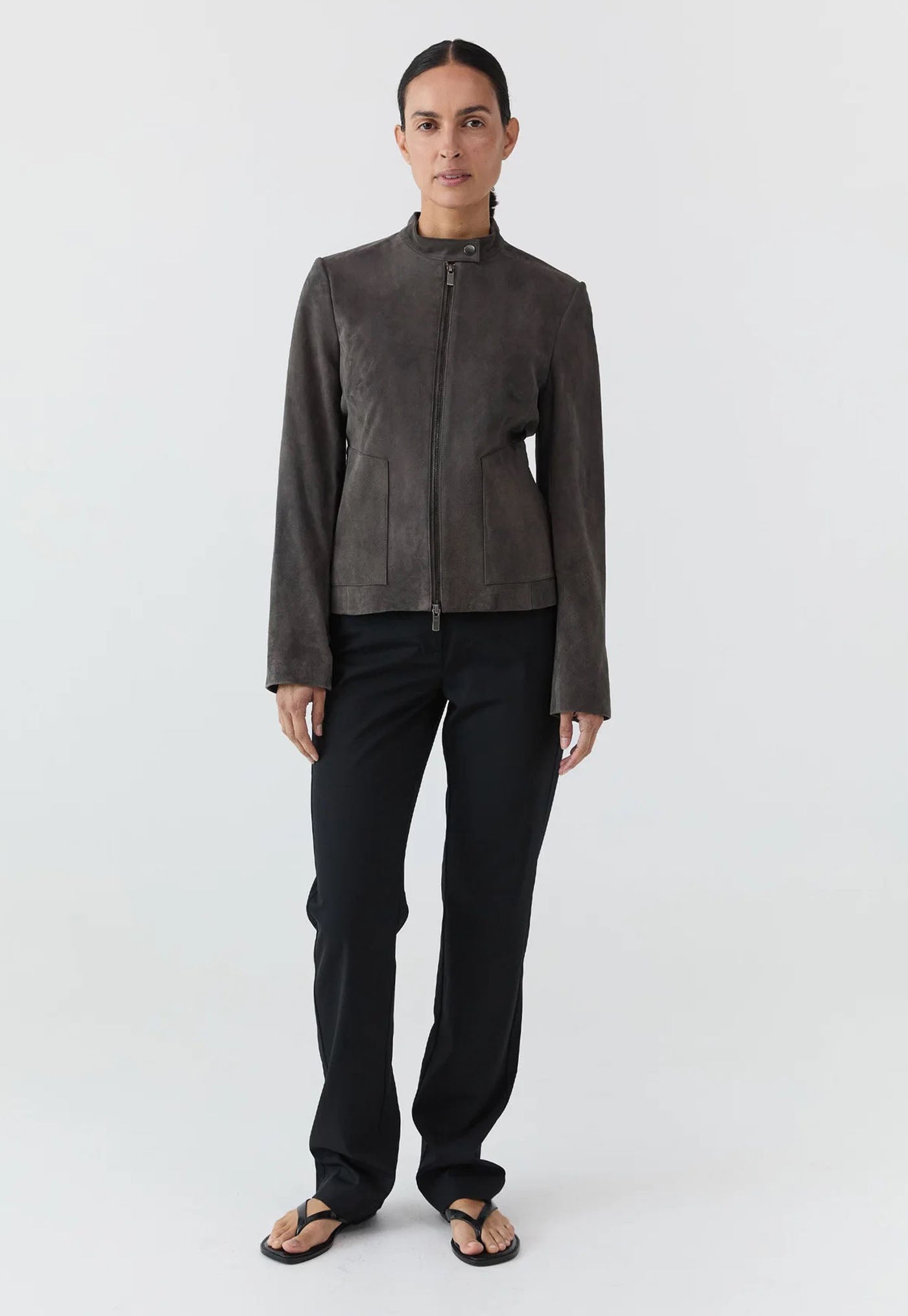 Suede Moto Jacket - Steel