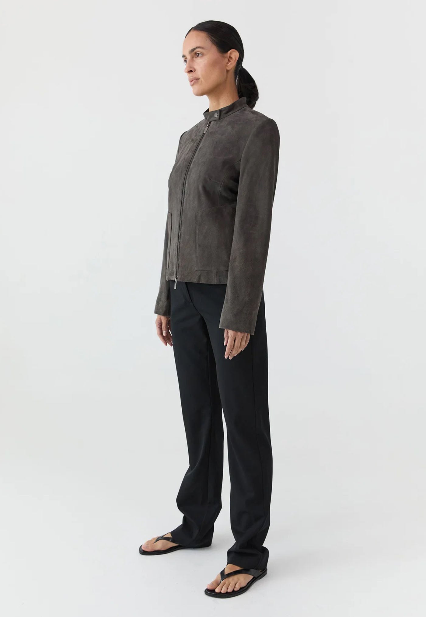 Suede Moto Jacket - Steel
