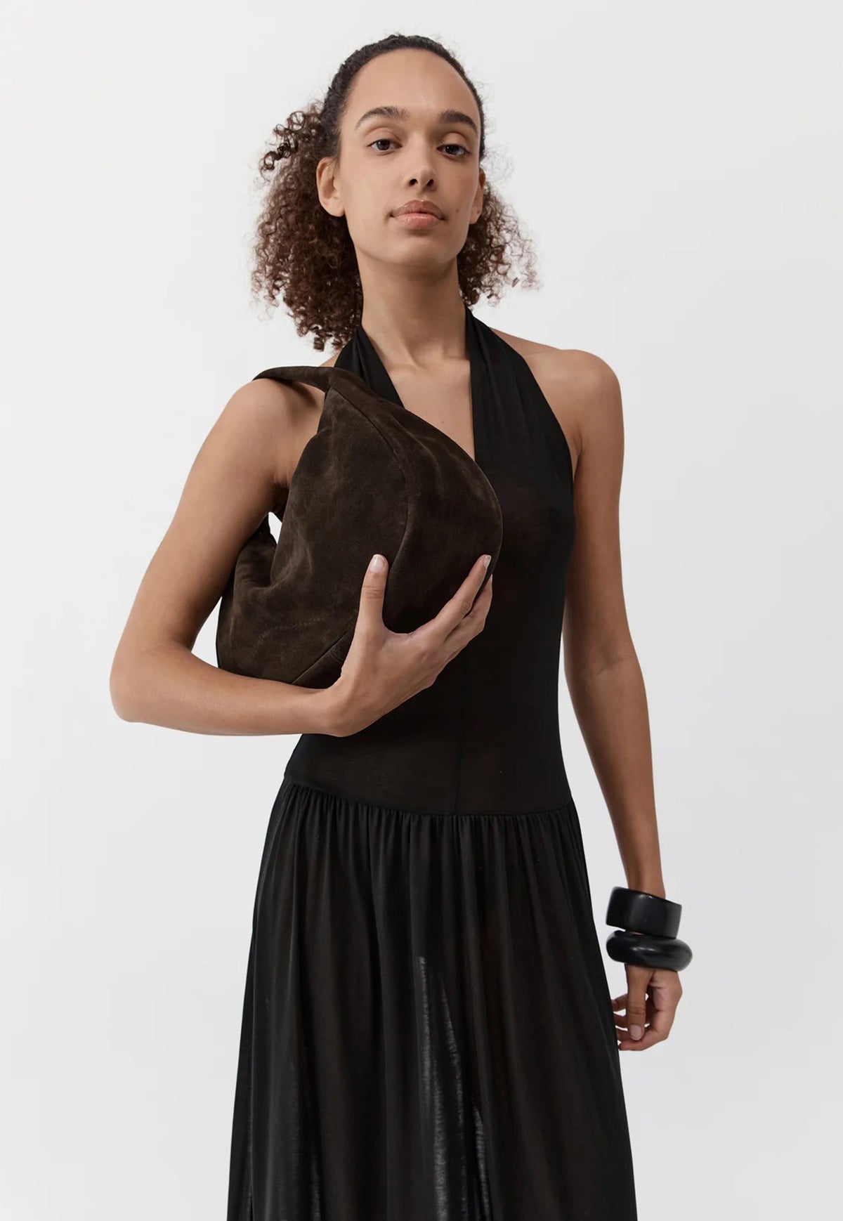 Suede Large Bon Bon Bag - Coffee