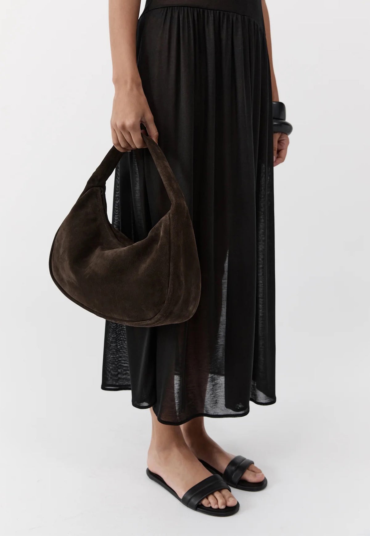 Suede Large Bon Bon Bag - Coffee