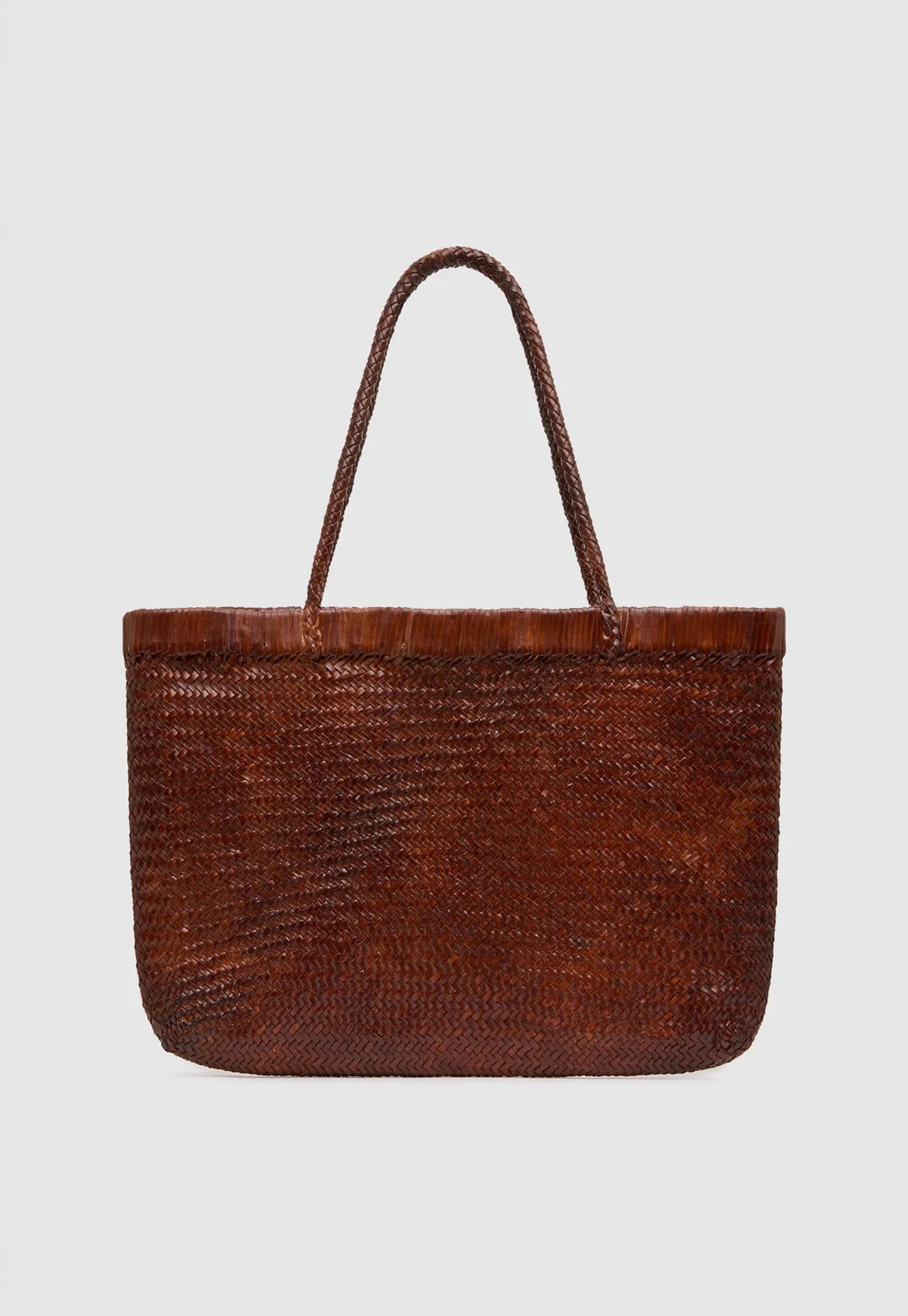 Wide Bagu Woven Tote - Chestnut
