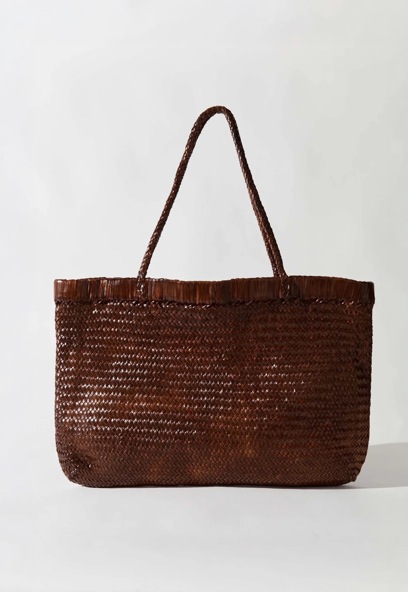 Wide Bagu Woven Tote - Chestnut