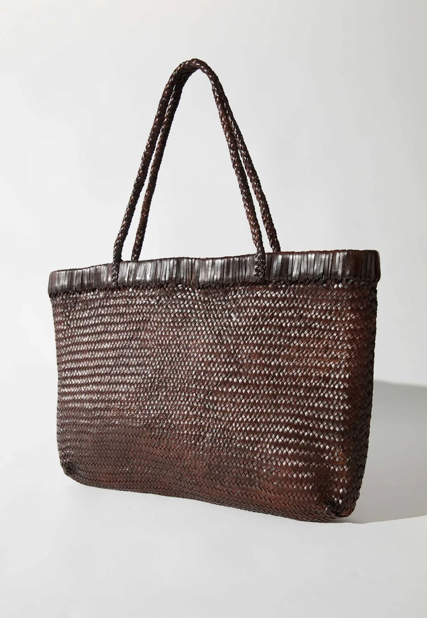 Wide Bagu Woven Tote - Chocolate