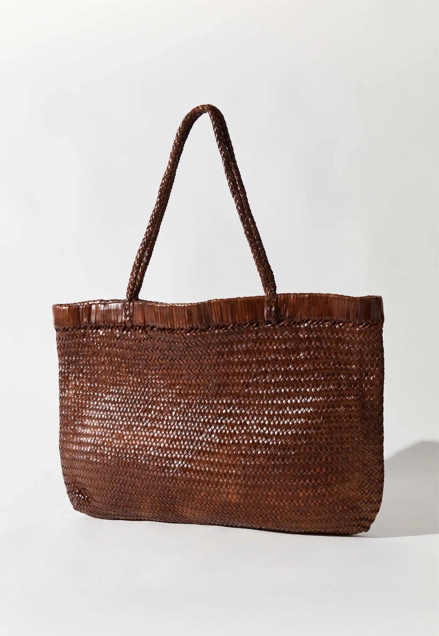 Wide Bagu Woven Tote - Chestnut