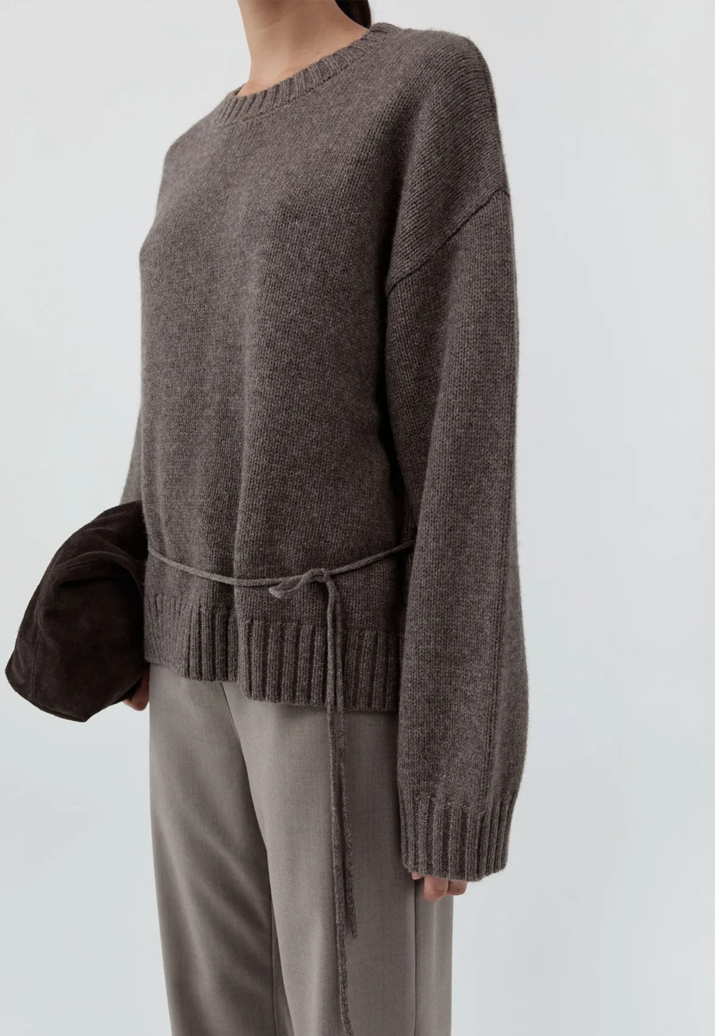 Wool Crew Neck Jumper - Taupe Melange