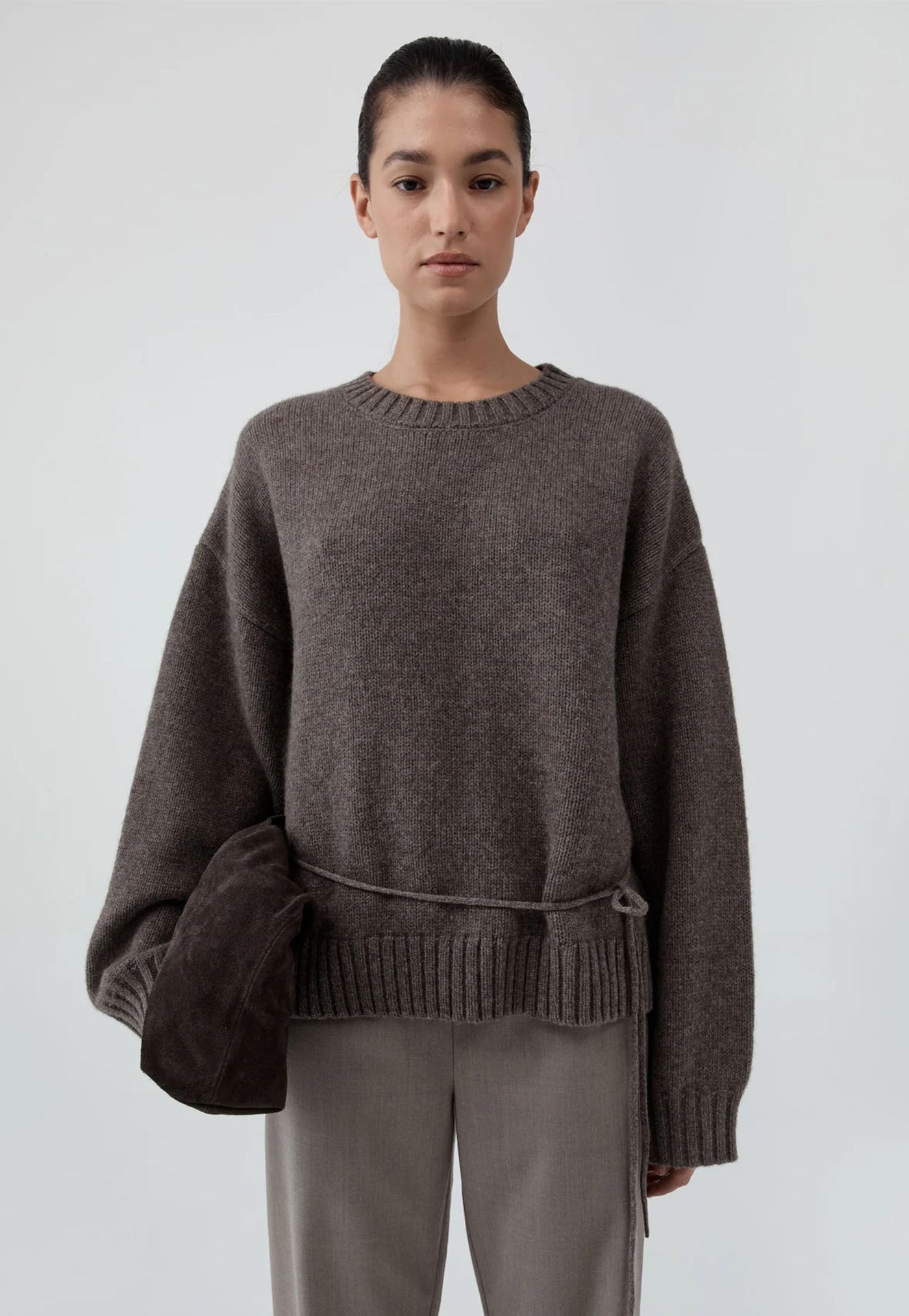 Wool Crew Neck Jumper - Taupe Melange