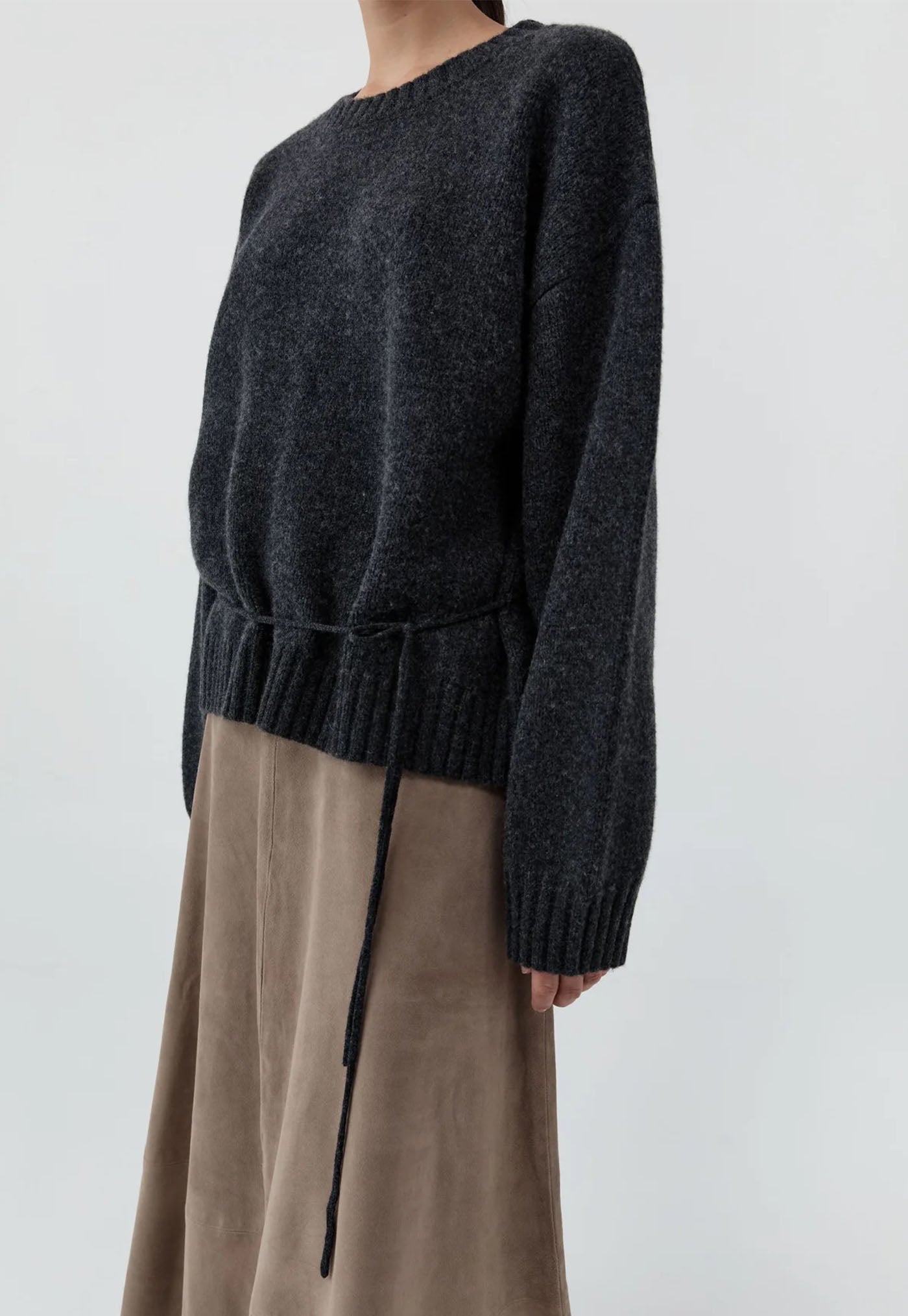 Wool Crew Neck Jumper - Dark Charcoal Melange