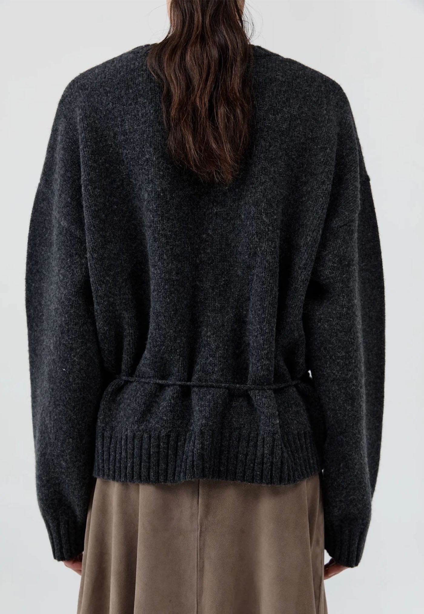 Wool Crew Neck Jumper - Dark Charcoal Melange
