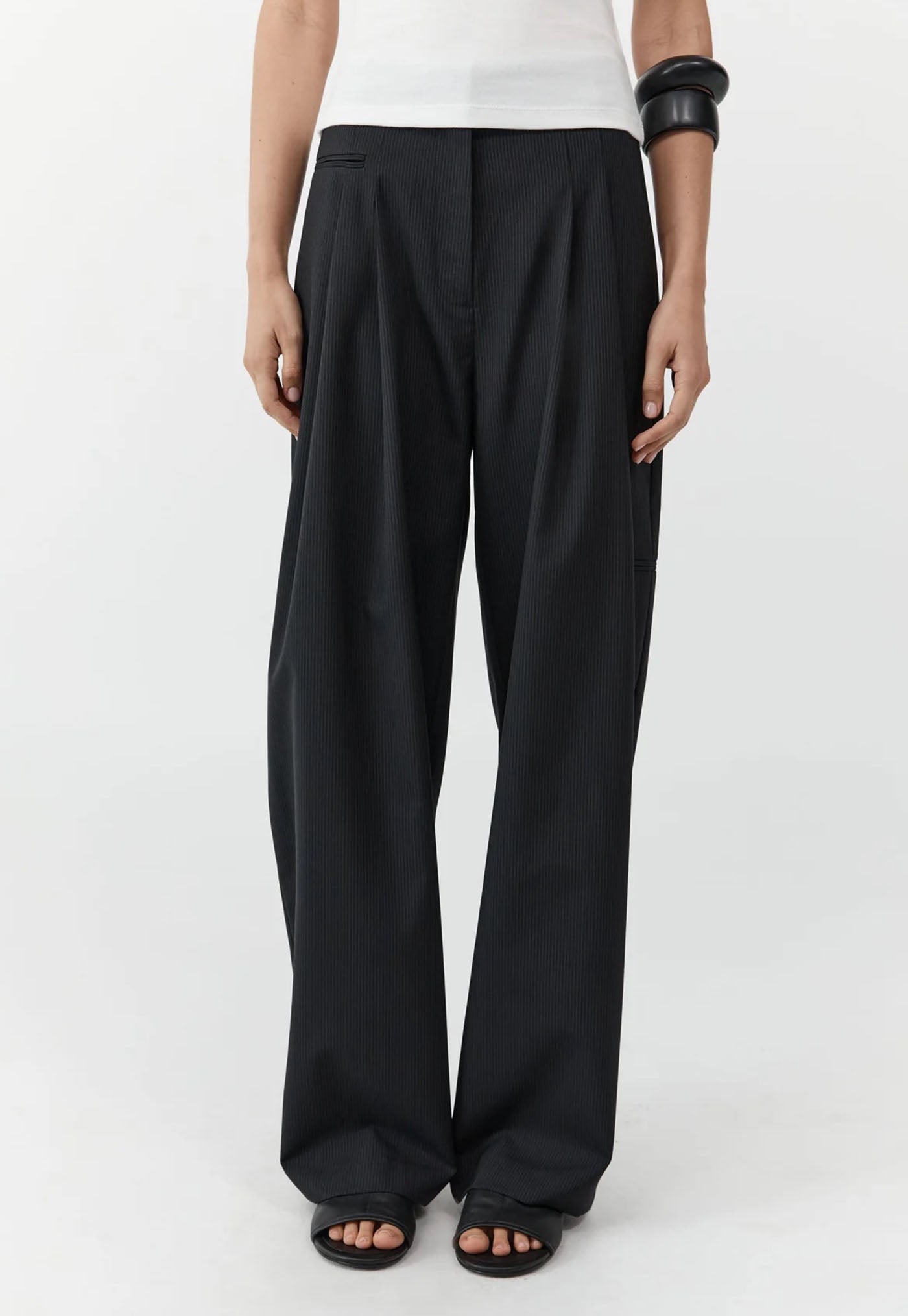 Wool Pinstripe Pocket Pants - Fine Pinstripe