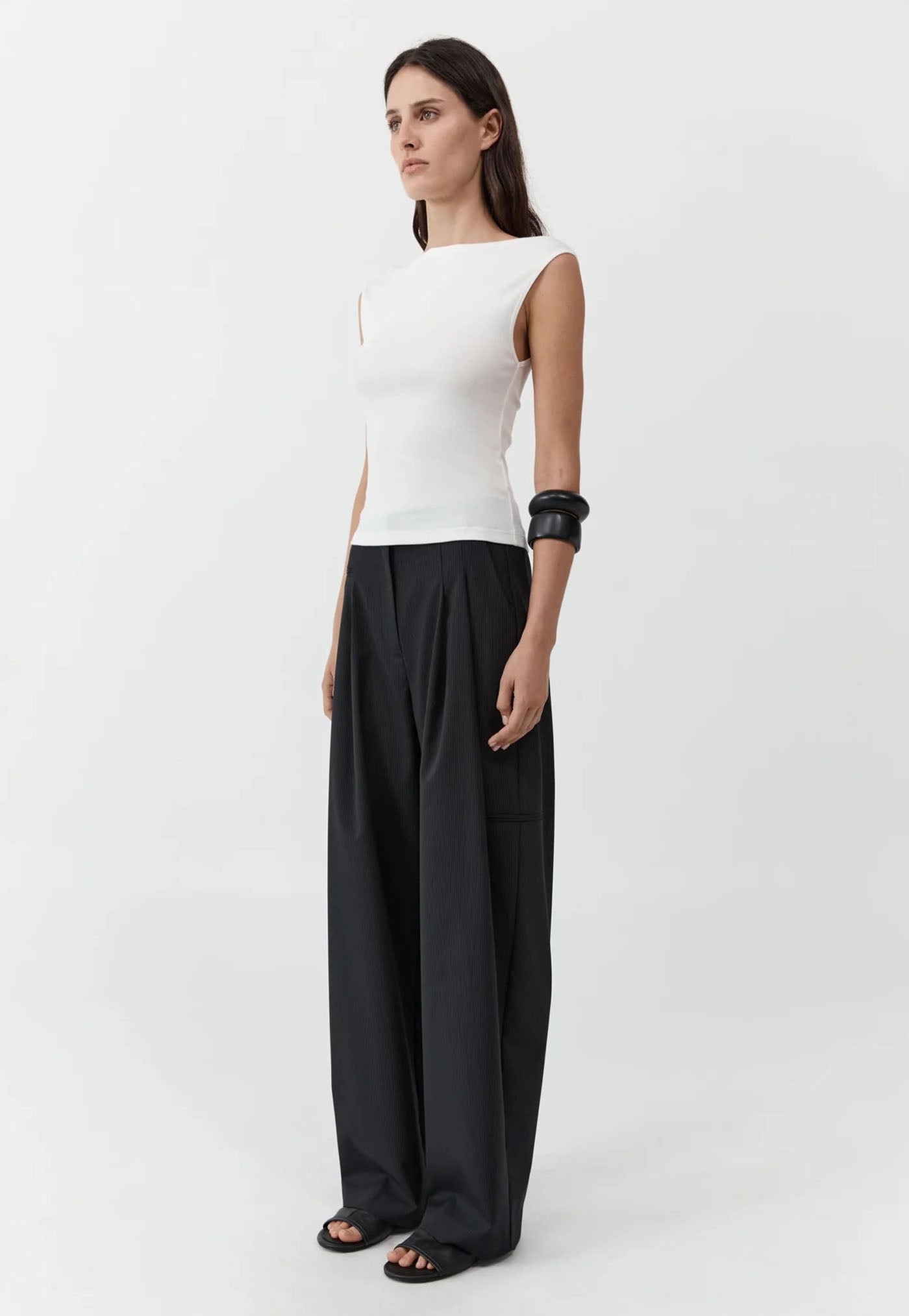 Wool Pinstripe Pocket Pants - Fine Pinstripe