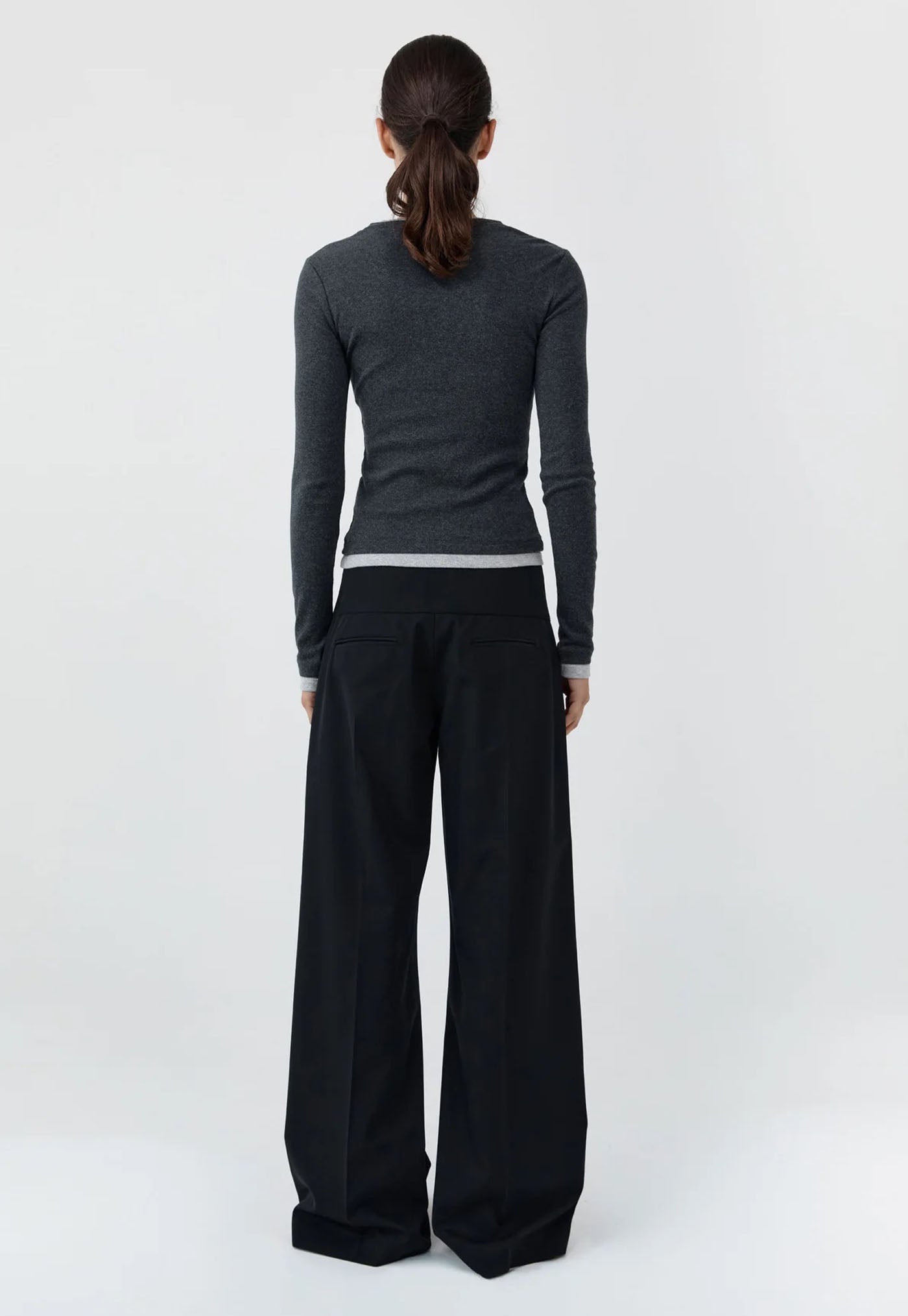 Wool Wide Waistband Pants - Black