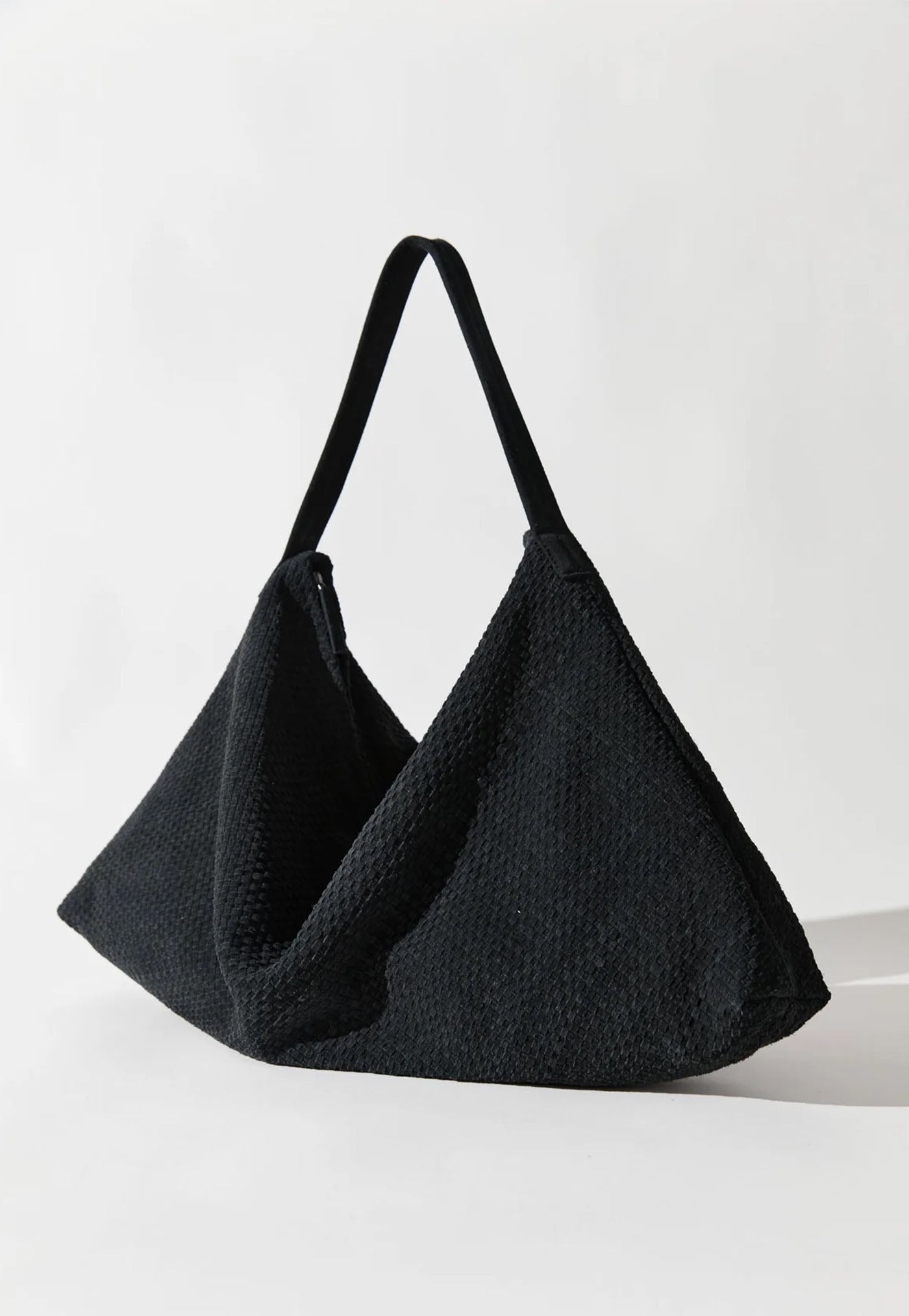 Suede Woven Hobo Bag - Washed Black