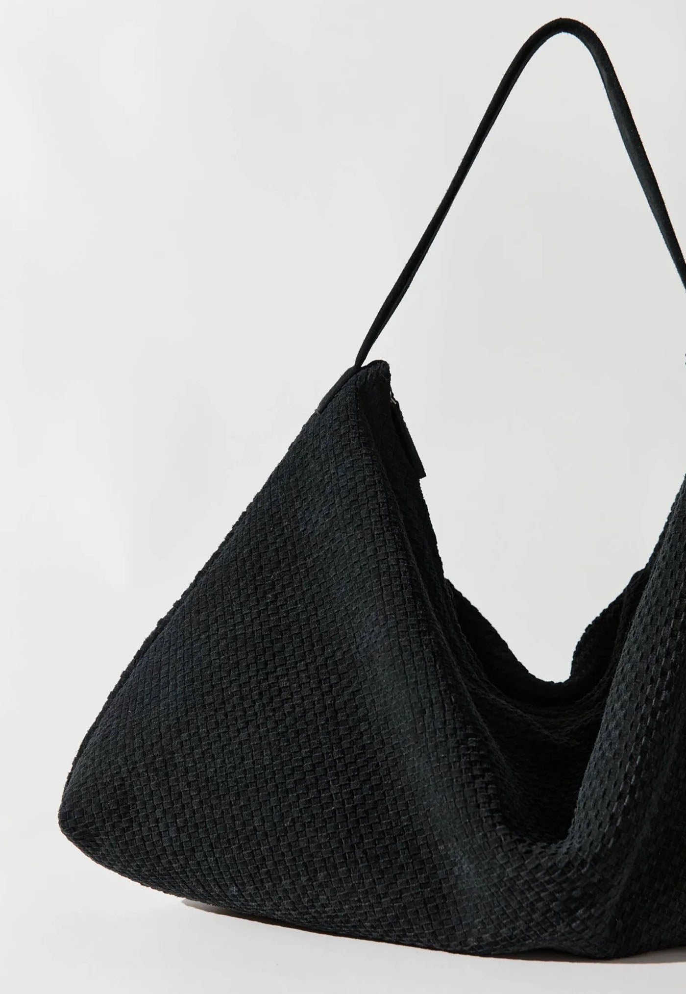 Suede Woven Hobo Bag - Washed Black