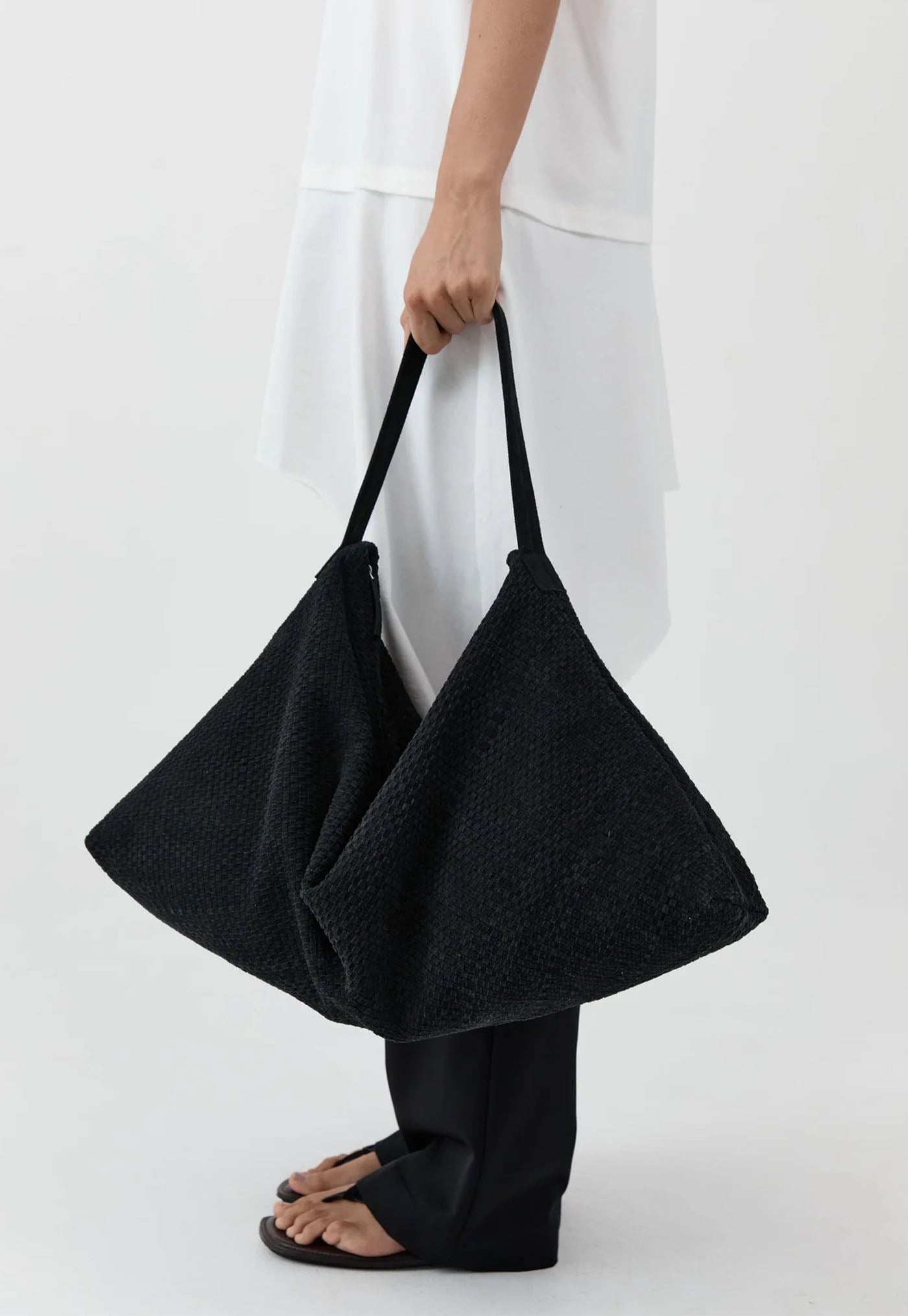 Suede Woven Hobo Bag - Washed Black