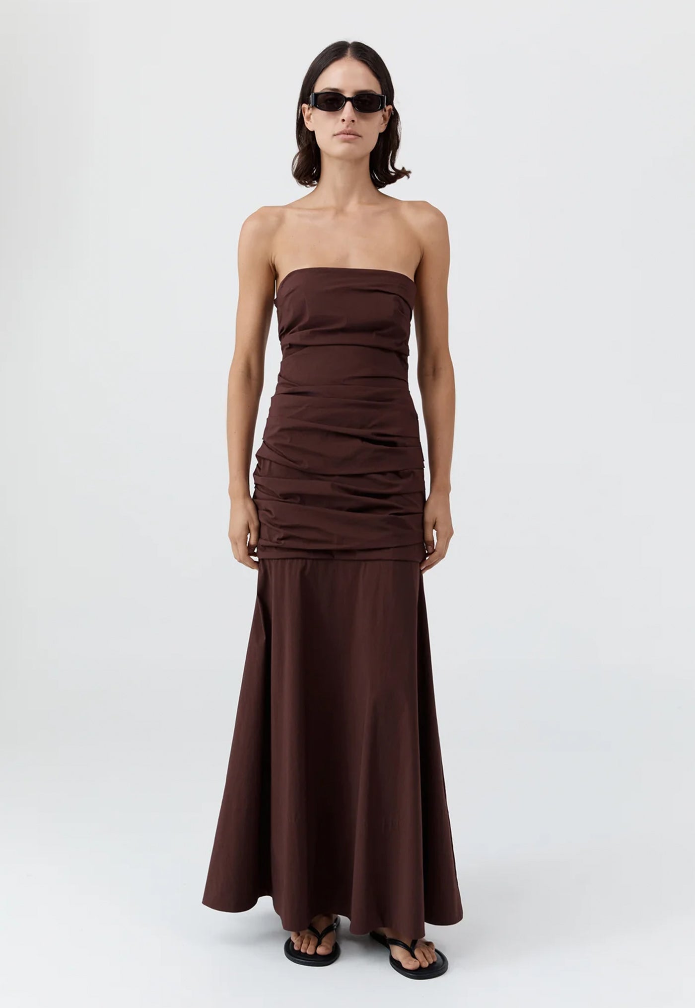 Gathered Strapless Longline Dress - Liqueur
