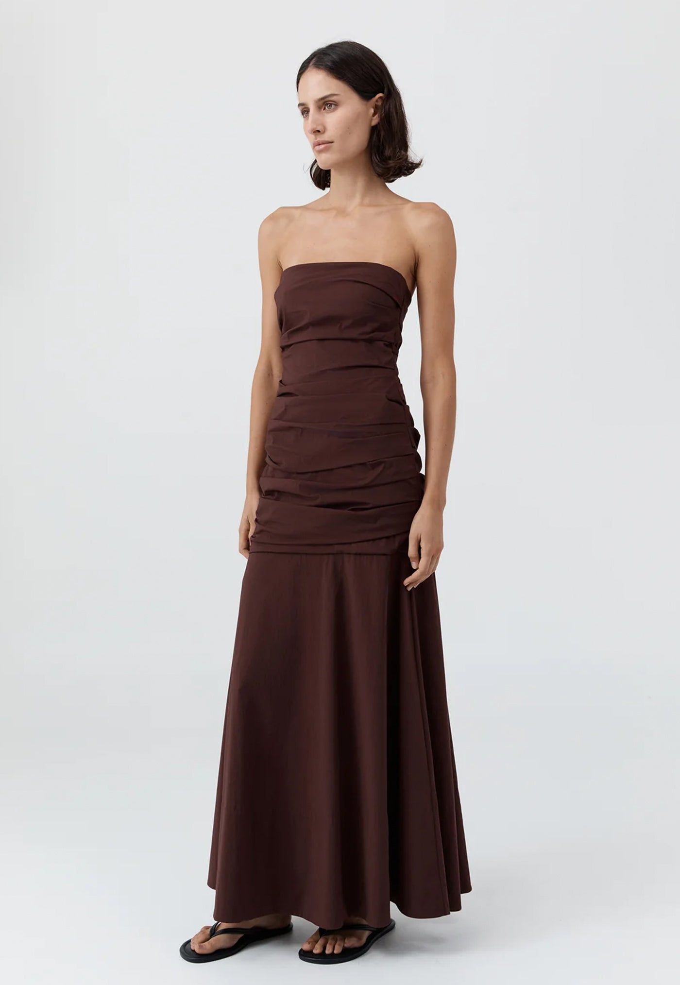 Gathered Strapless Longline Dress - Liqueur