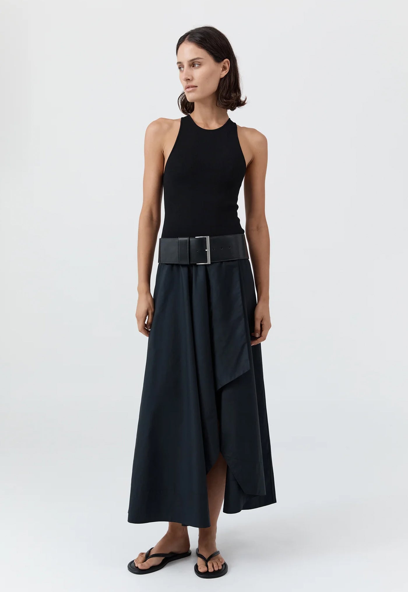 Knit Bodice Asymm Dress - Black