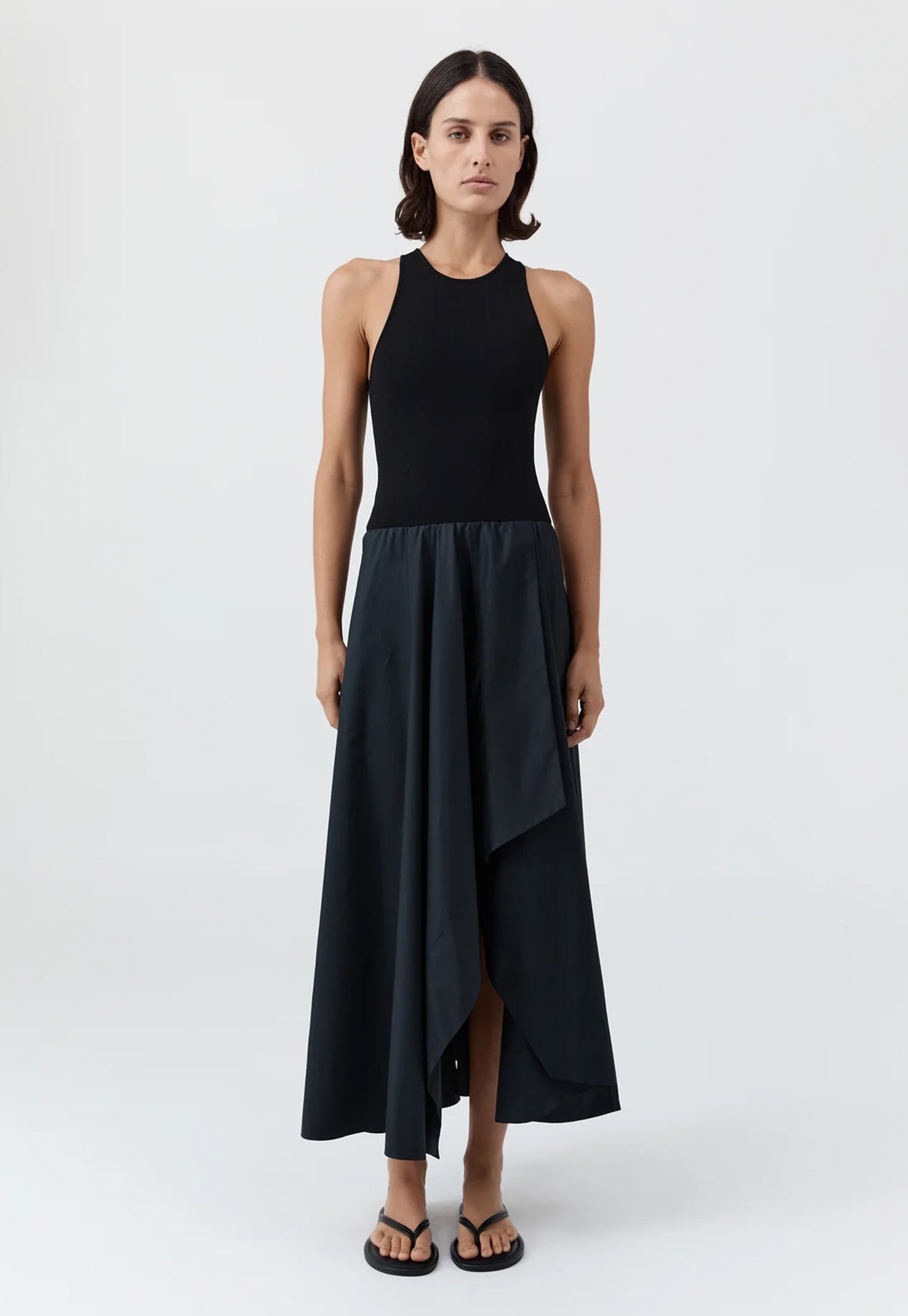 Knit Bodice Asymm Dress - Black