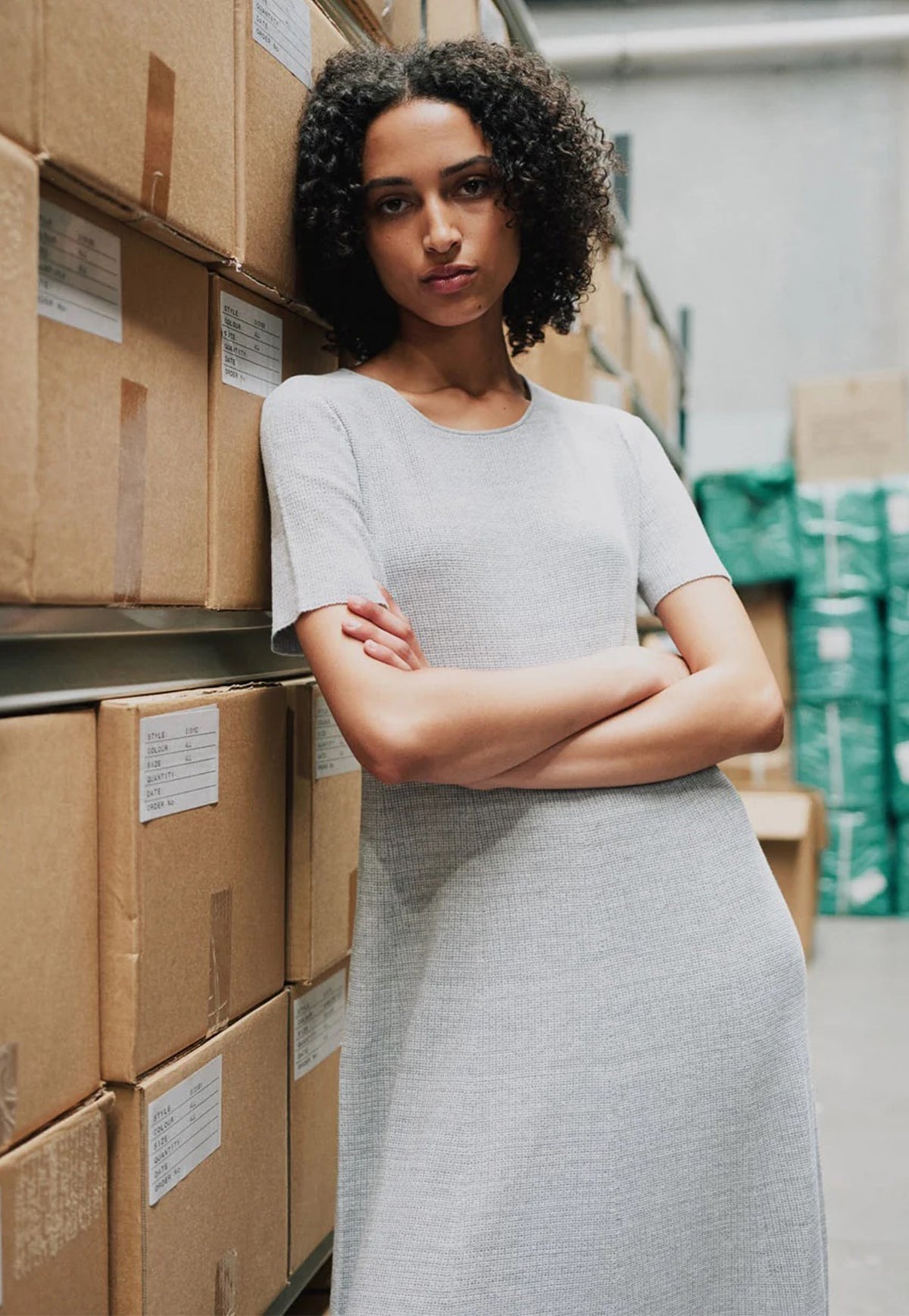 Cotton Waffle Dress - White/Arctic