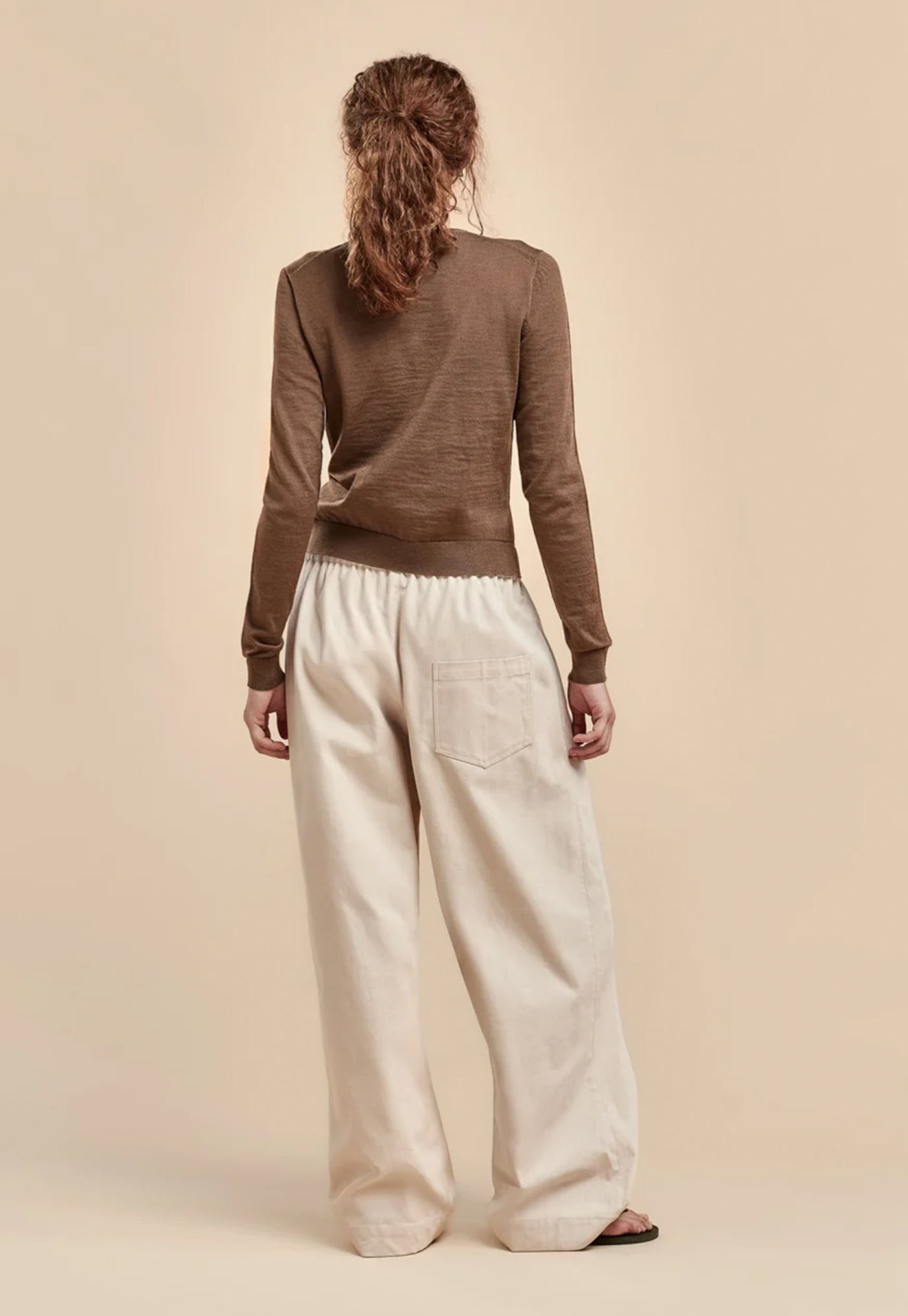 Merino Crop Crew Cardi - Truffle