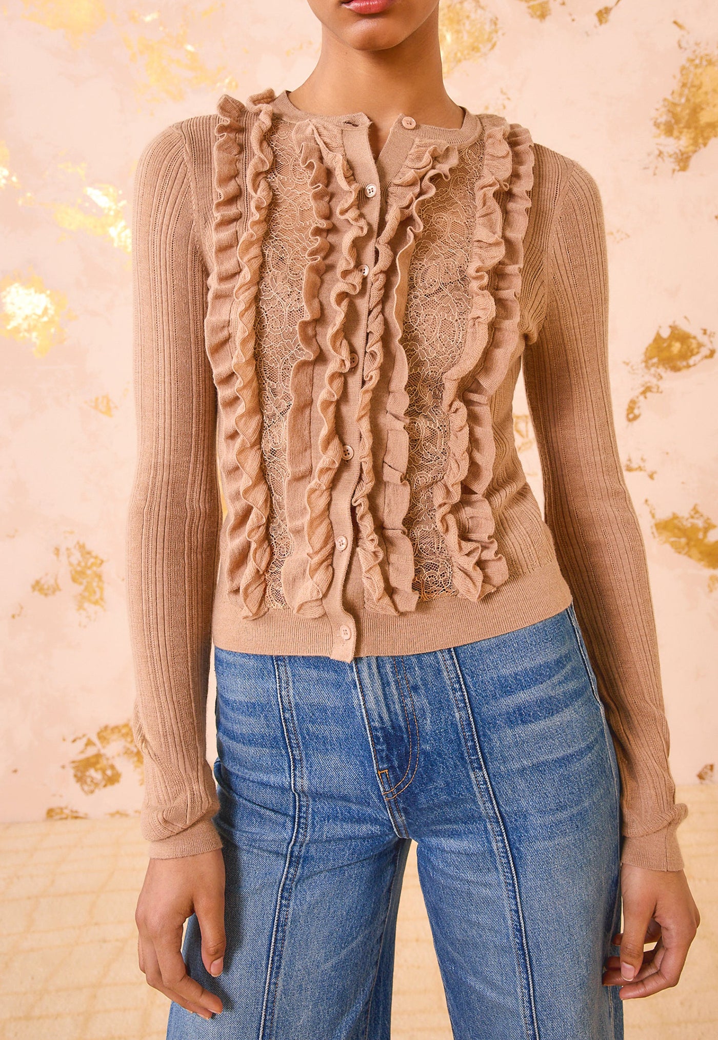 Maryel Knit Long Sleeve Cardigan - Camel