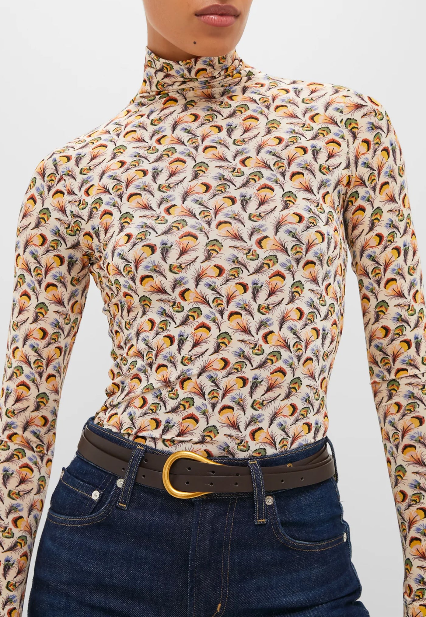 Aurelia Jersey Long Sleeve Turtleneck Top - Swan