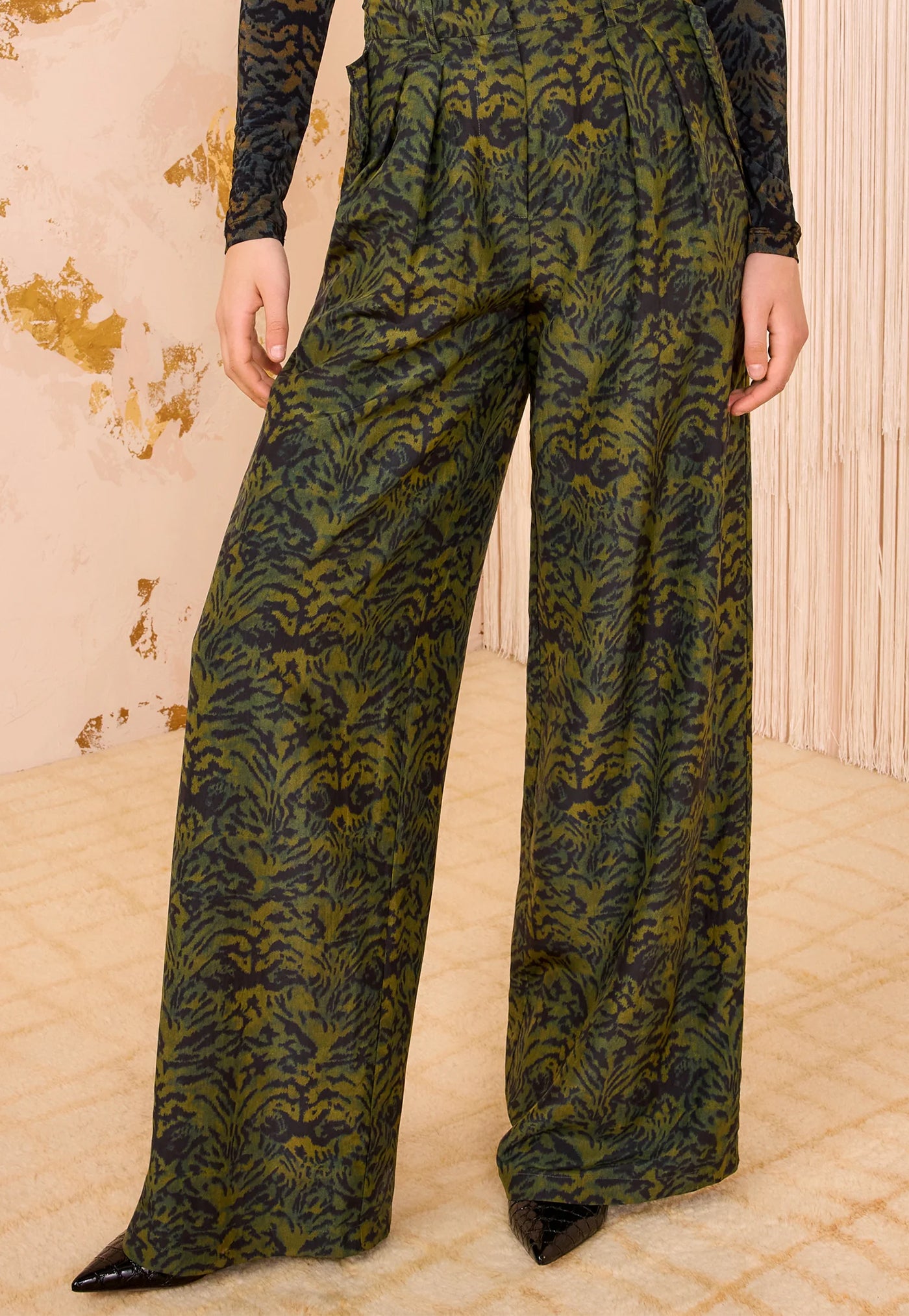 Charlie Silk High Waist Wide Leg Pant - Desert Jasper