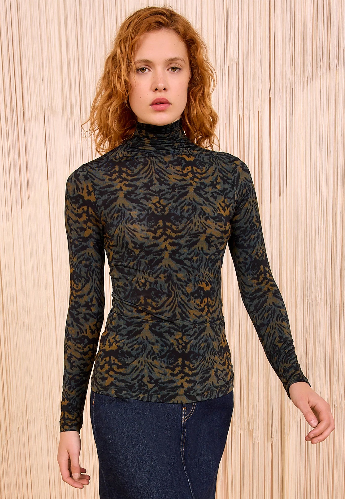 Aurelia Jersey Long Sleeve Turtleneck Top - Jasper