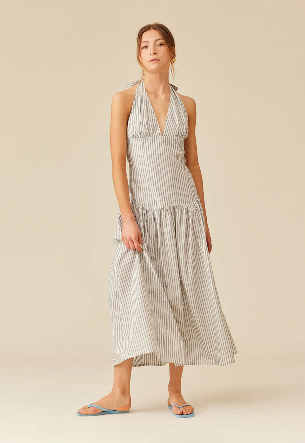 Relaxe Halter Dress - Olive Stripe