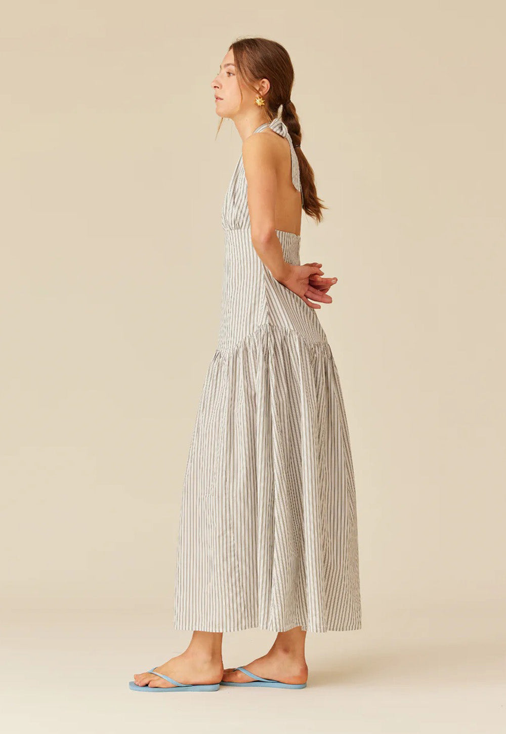 Relaxe Halter Dress - Olive Stripe