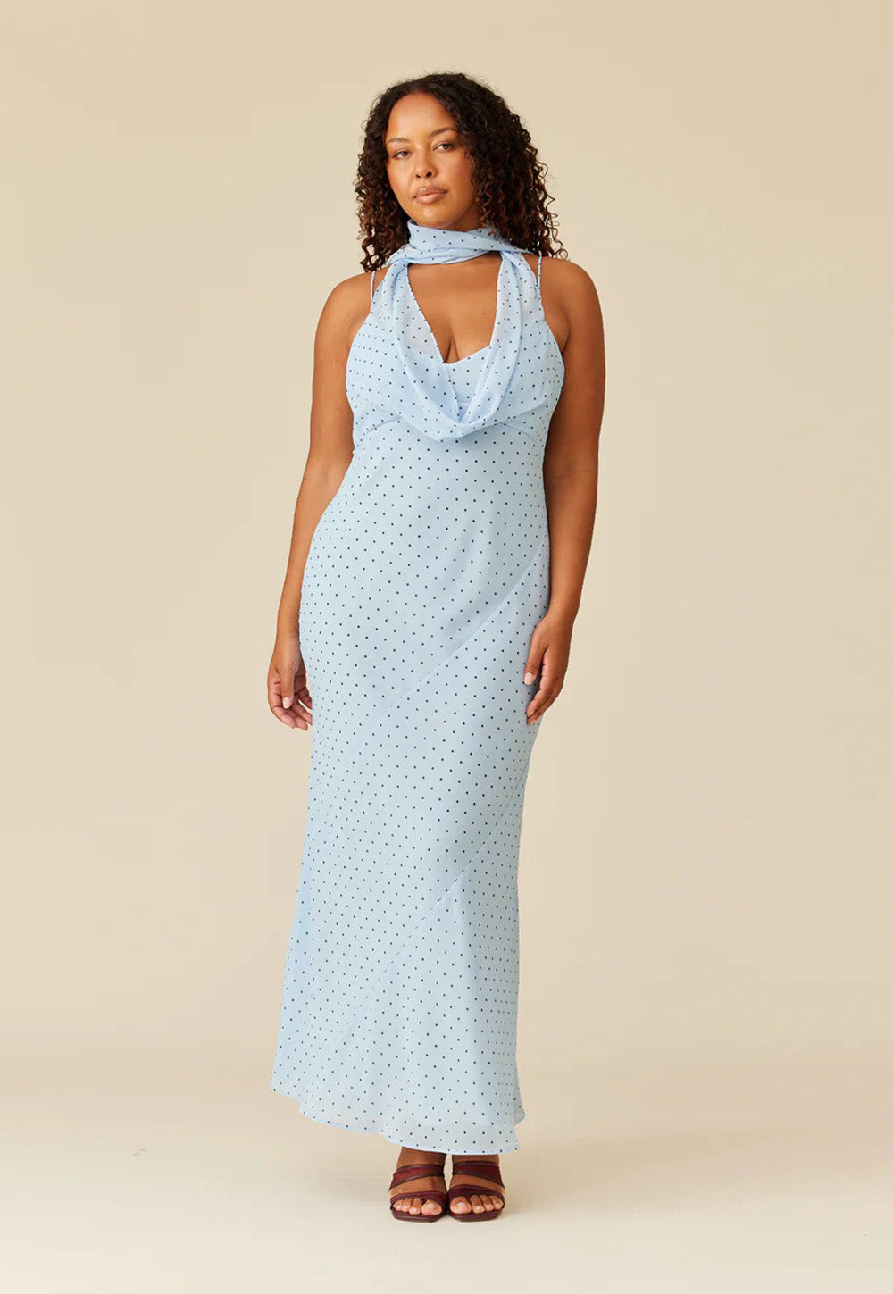 Riley Sash Dress - Blue Polka Dot