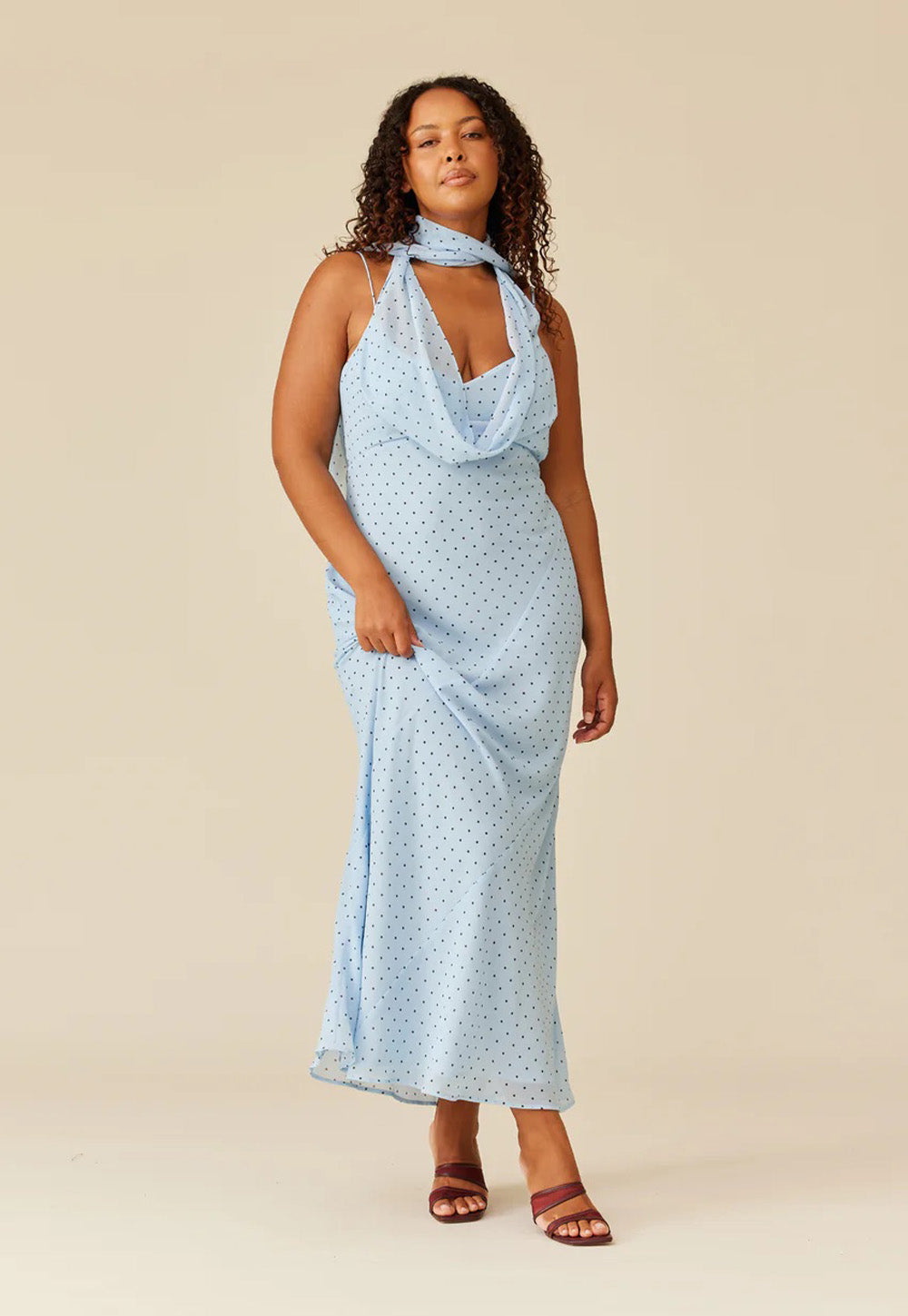 Riley Sash Dress - Blue Polka Dot