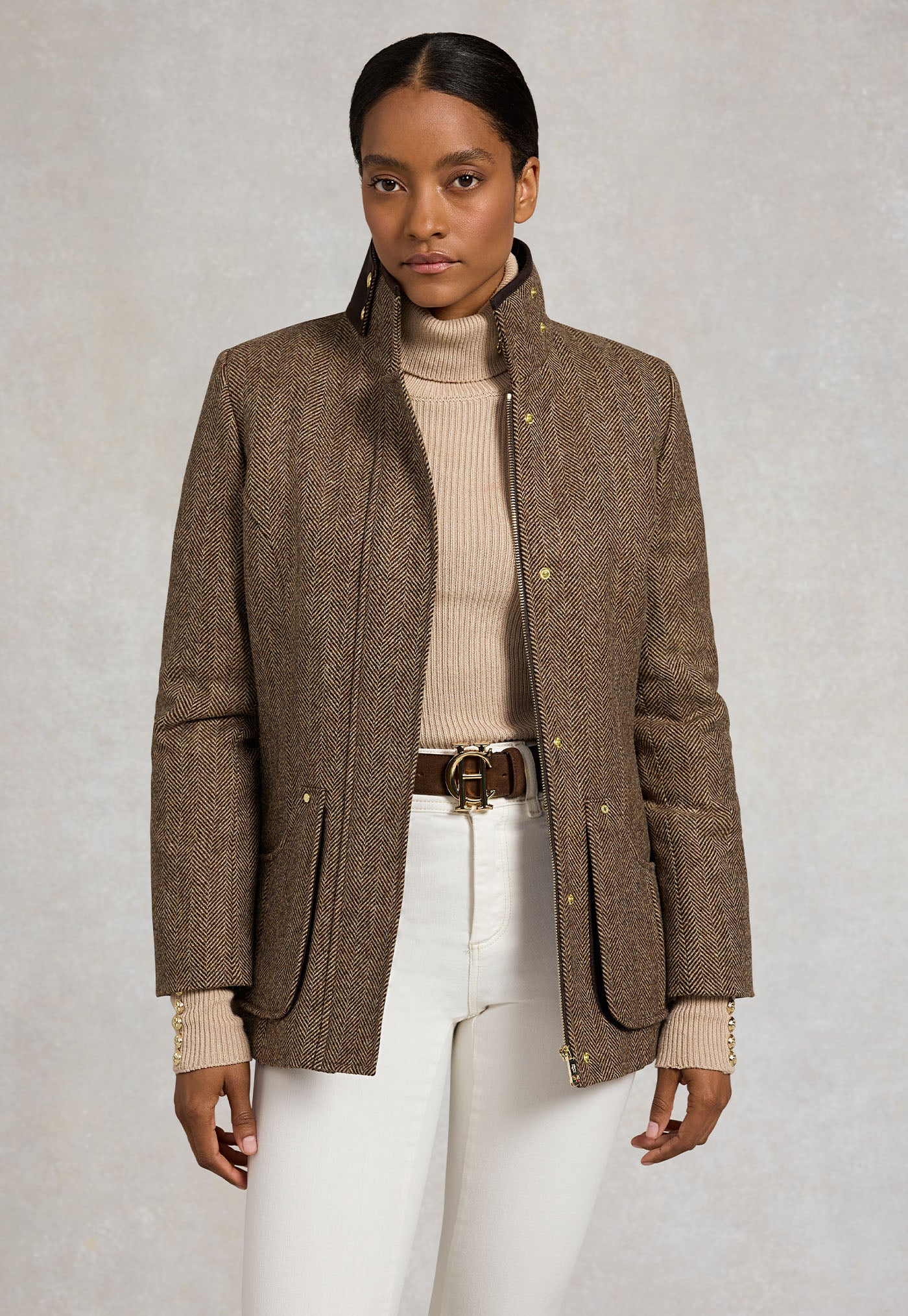 Country Classic Jacket - Large Scale Brown Herringbone