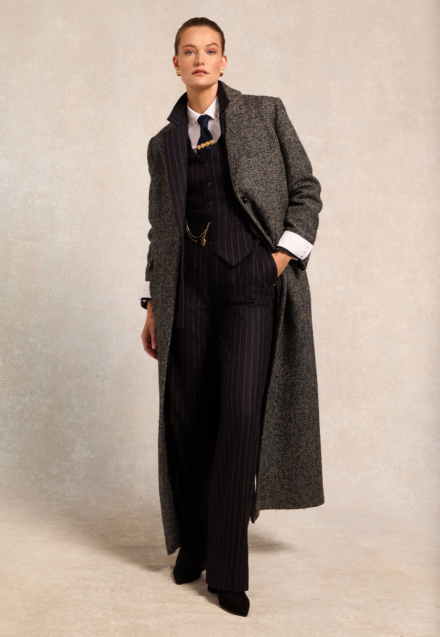 The Kelly Overcoat - Ebony Herringbone