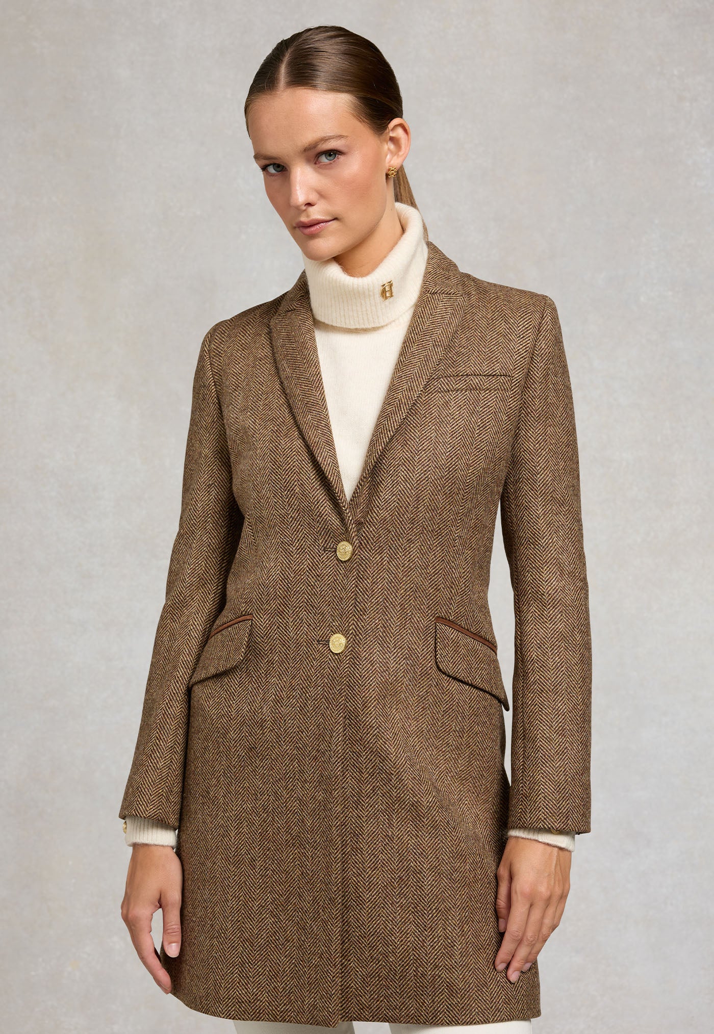 Highgrove Coat - Large Scale Brown Herringbone