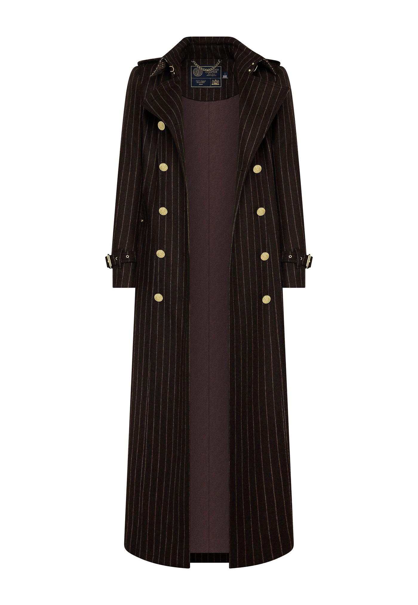 Marlborough Trench Coat Full Length - Chocolate Pinstripe