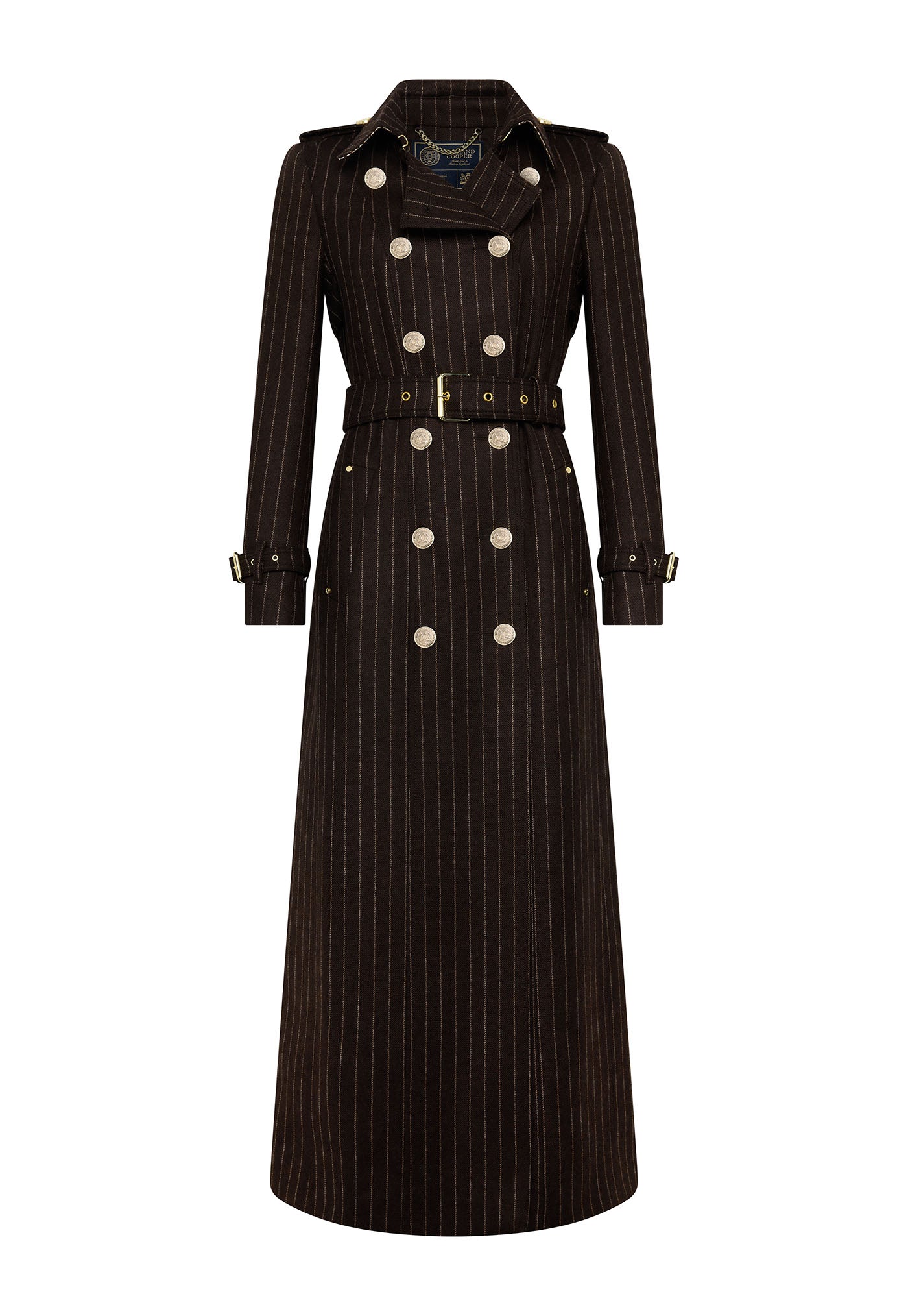 Marlborough Trench Coat Full Length - Chocolate Pinstripe