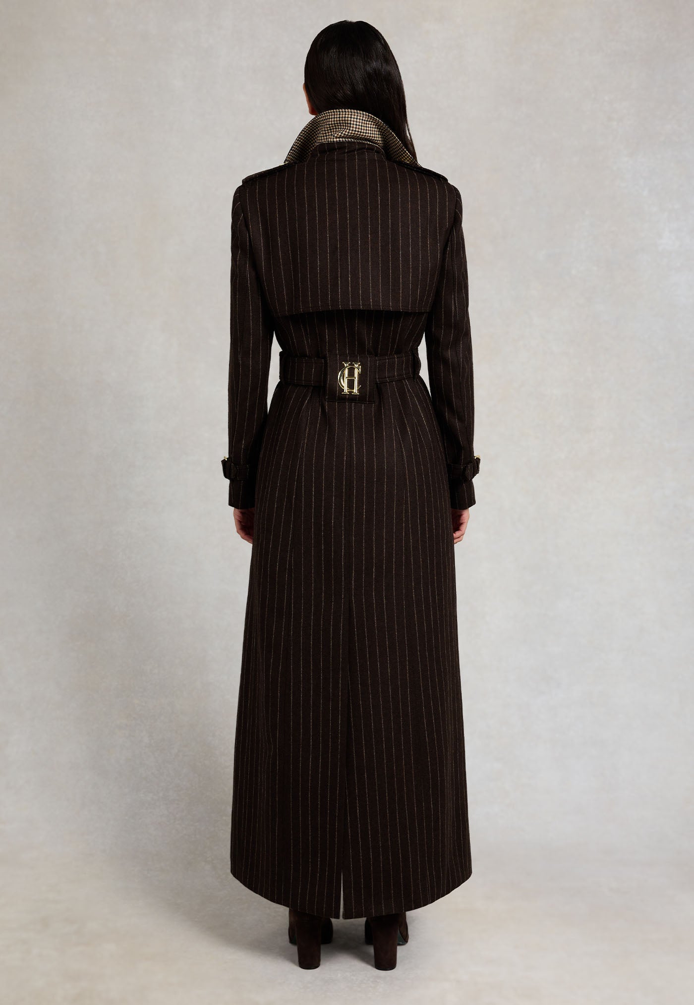 Marlborough Trench Coat Full Length - Chocolate Pinstripe