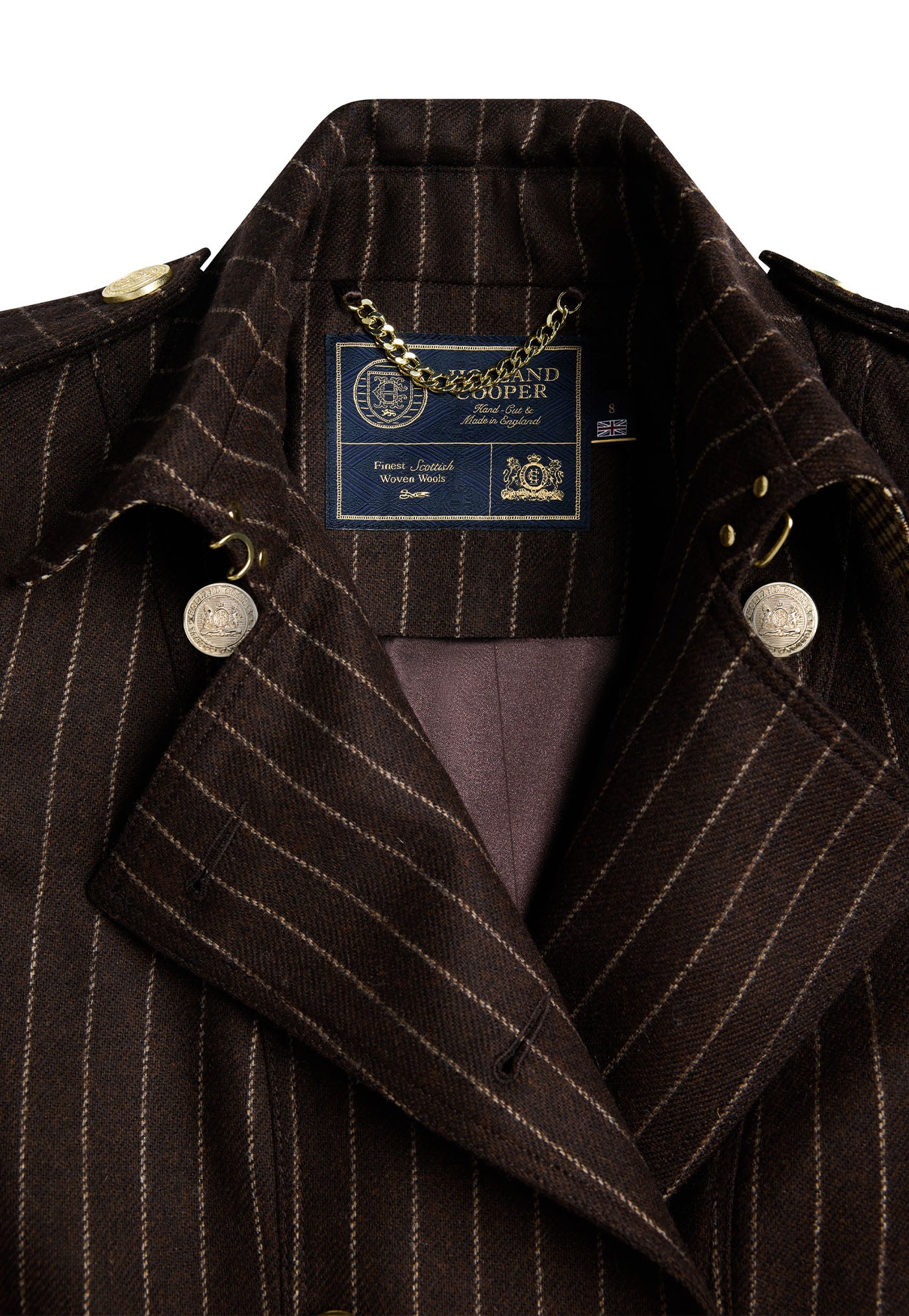 Marlborough Trench Coat Full Length - Chocolate Pinstripe