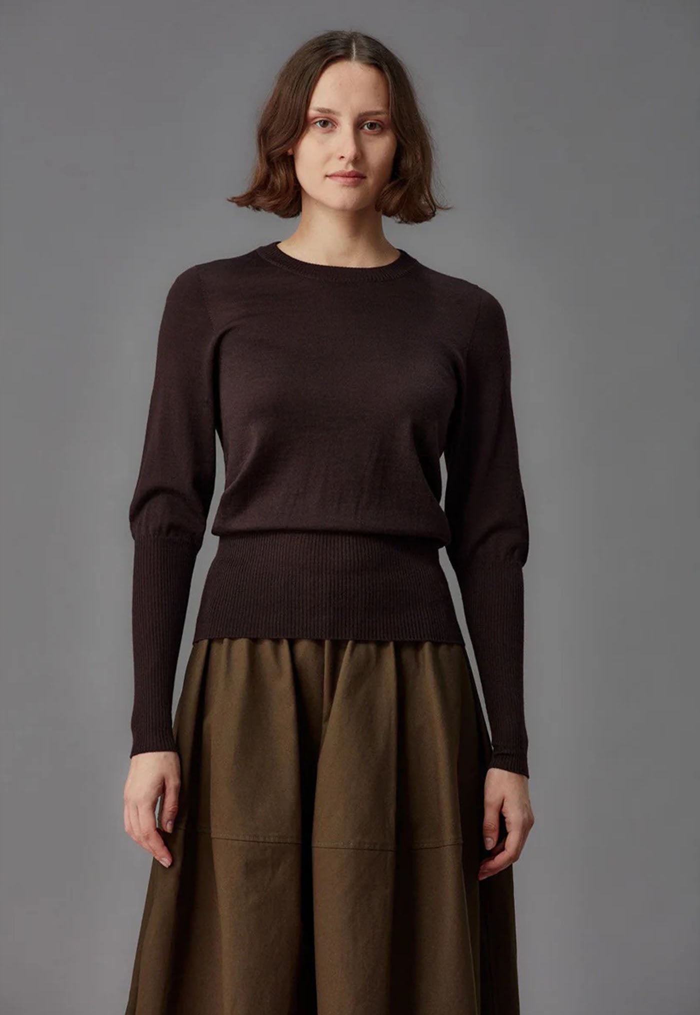 Merino Long Rib Sweater - Umber