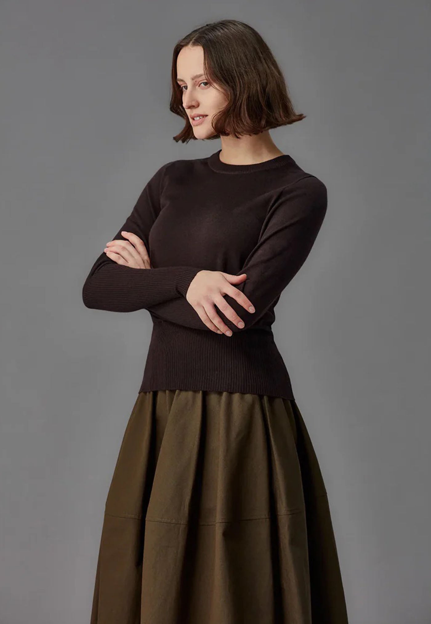 Merino Long Rib Sweater - Umber