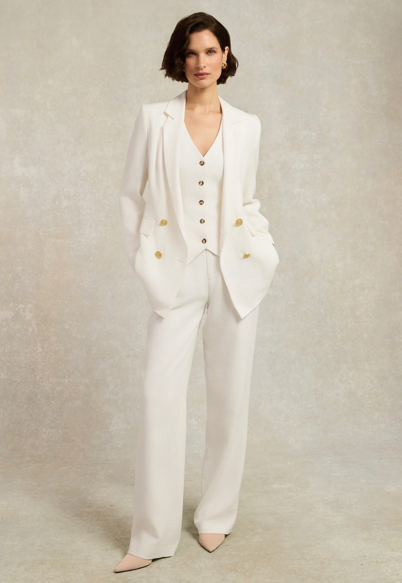 Double Breasted Blazer - Oyster Linen