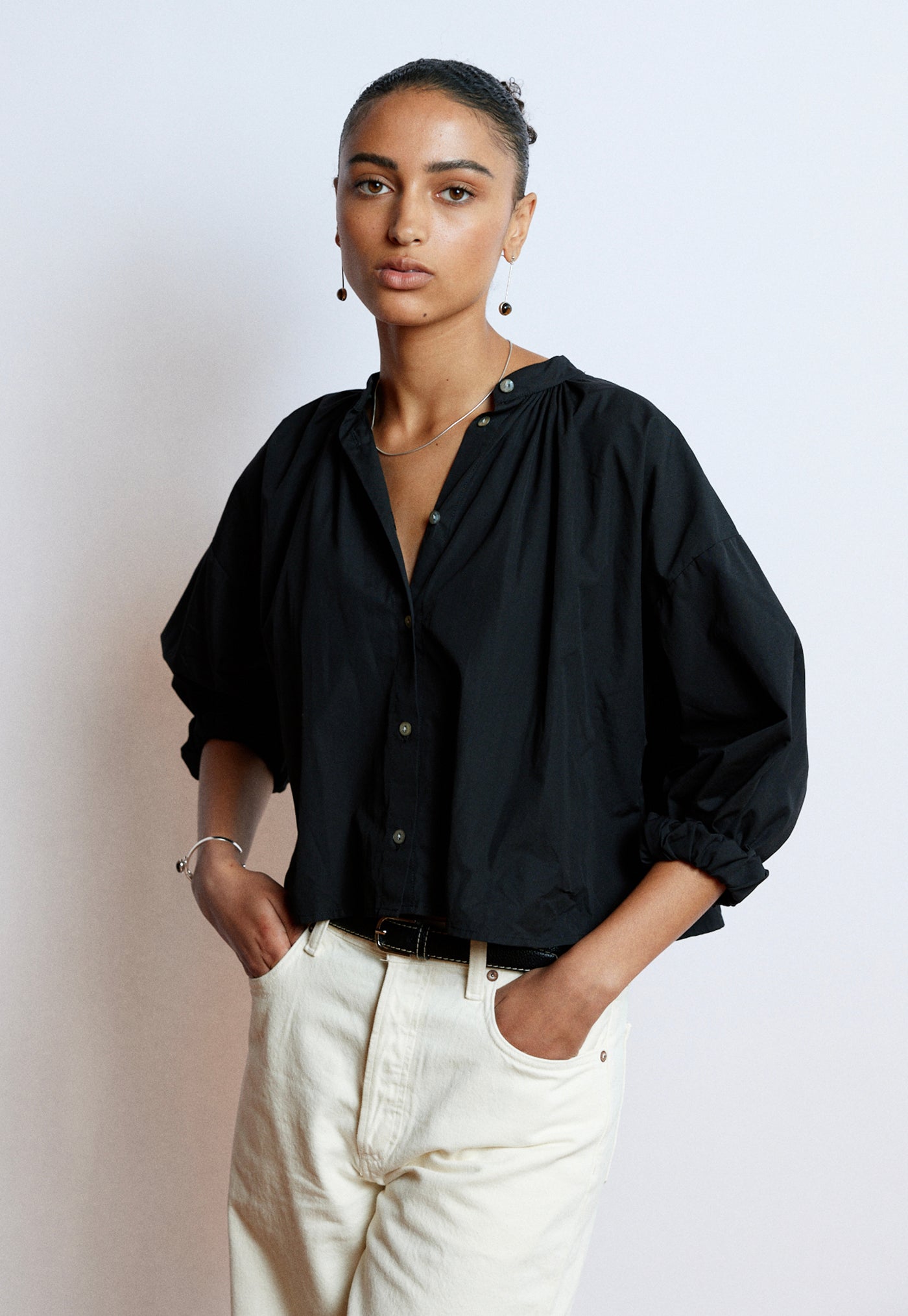 Everyday Crop - Black Cotton Poplin