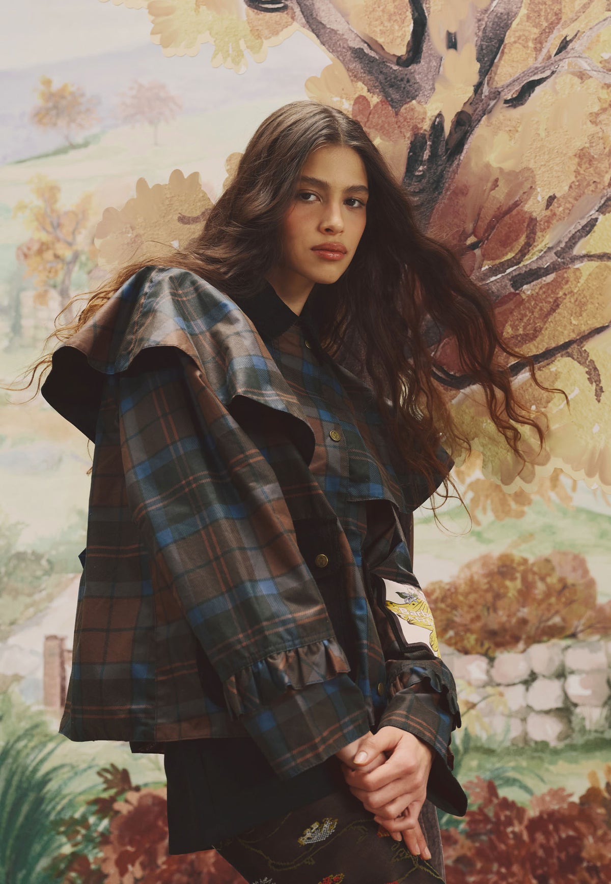 Barbour x Farm Rio Angelina Wax Jacket - Tropical Tea Tartan/Banana Print