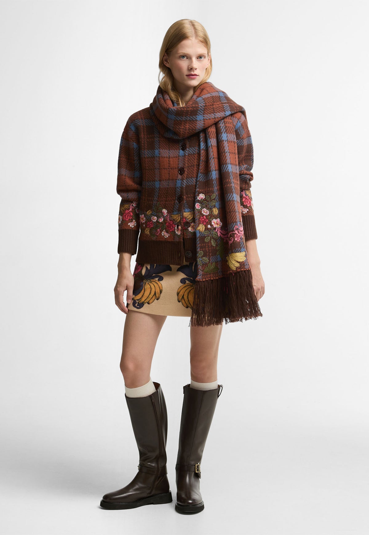 Barbour x Farm Rio Angelonia Knitted Scarf - Tropical Tea Tartan