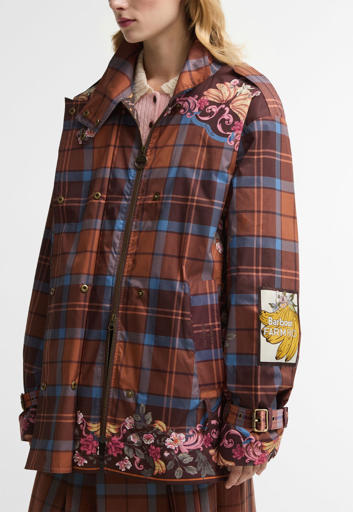 Barbour x Farm Rio Petrea Showerproof Jacket - Tropical Tea Tartan/Banana