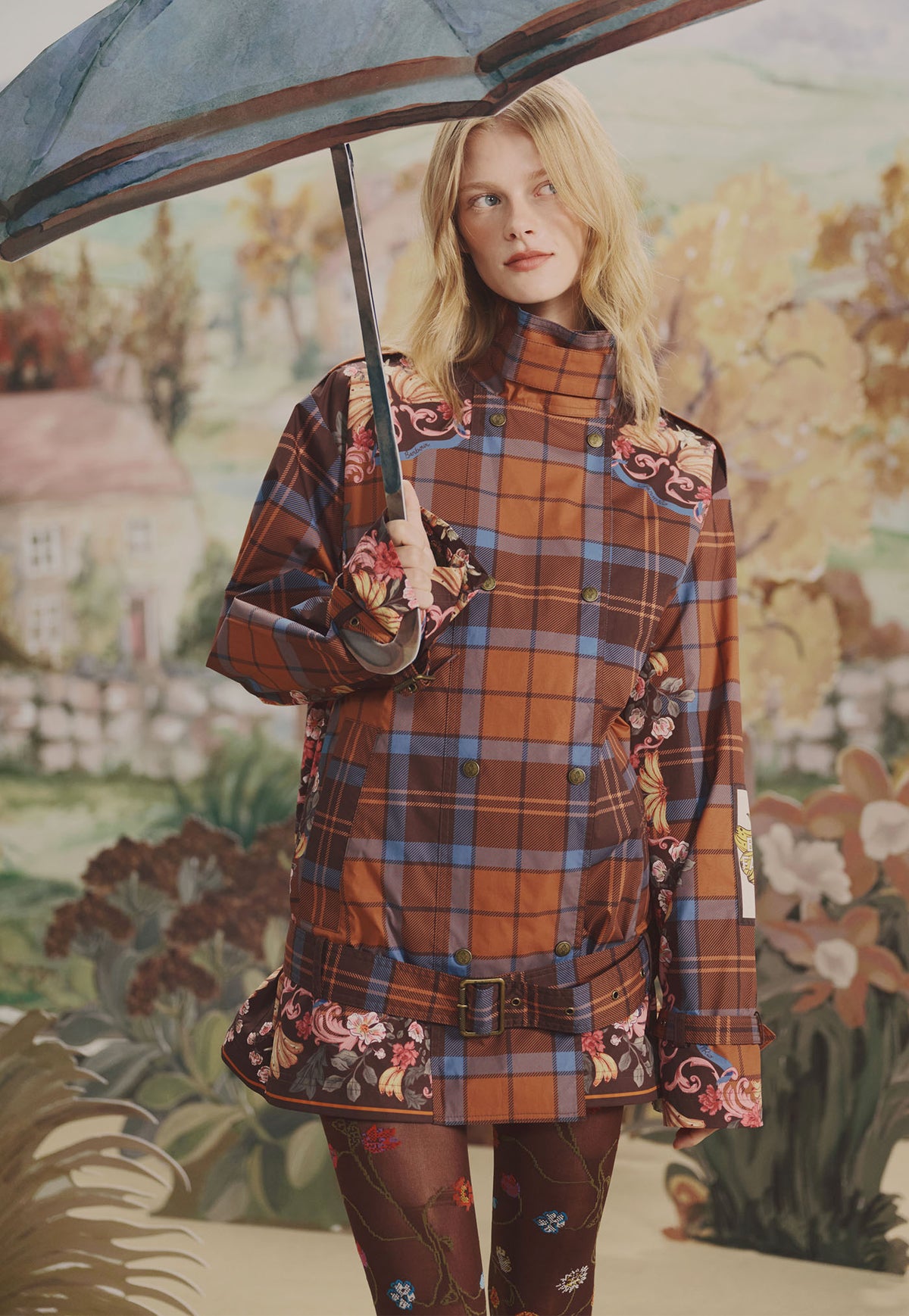 Barbour x Farm Rio Petrea Showerproof Jacket - Tropical Tea Tartan/Banana