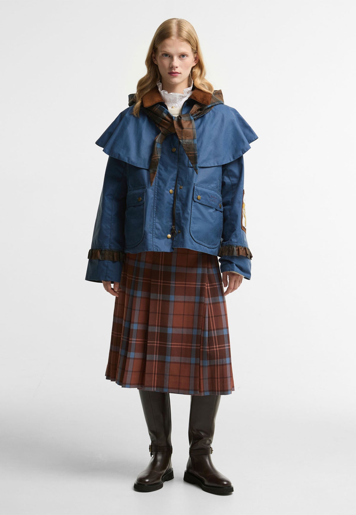 Barbour x Farm Rio Venosa Waxed Jacket - True Navy/Tropical Tea Tartan